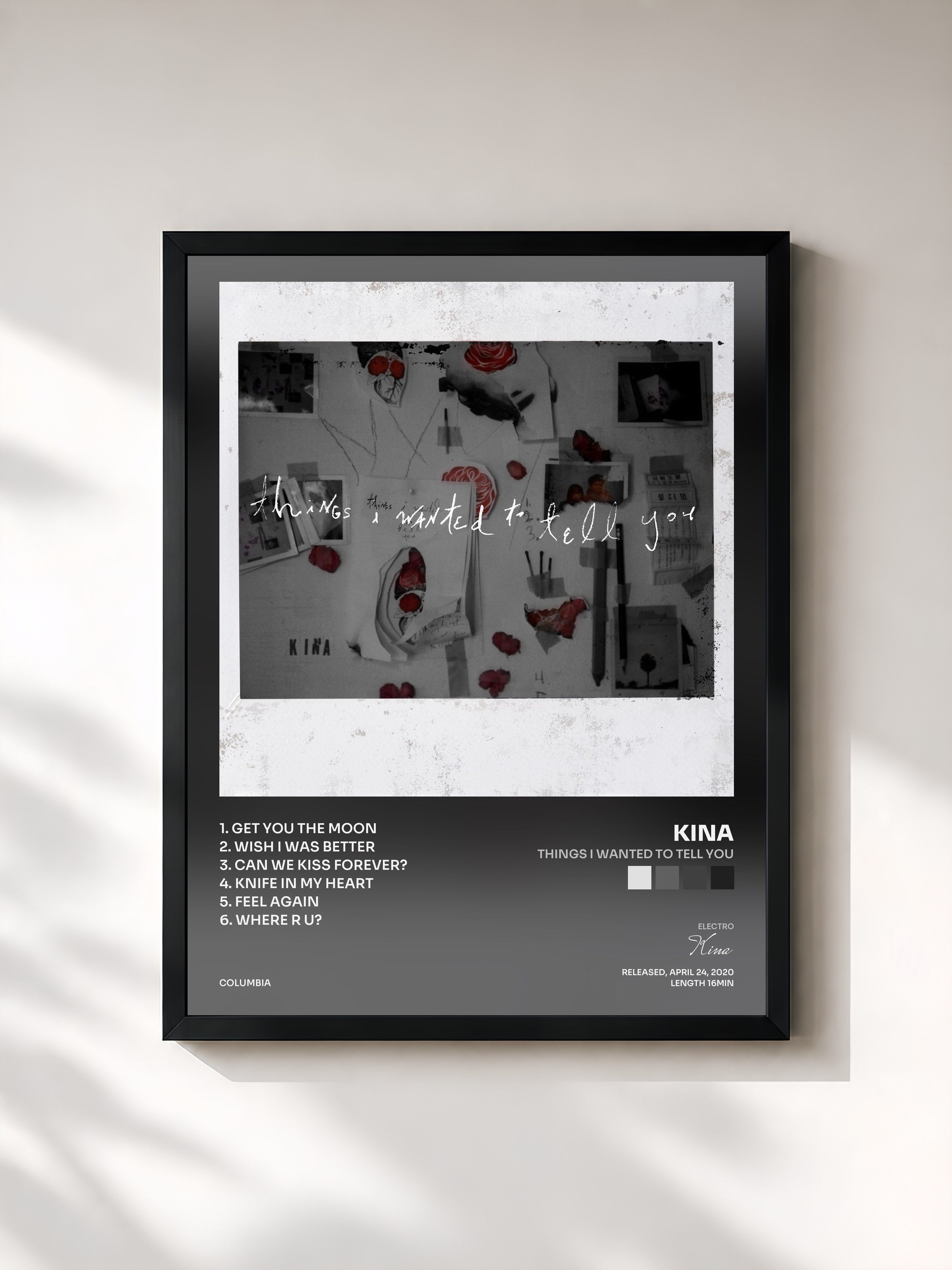 #noir Tableau de l'album Things I Wanted To Tell You de Kina, cadre noir, imprimé et encadré en France