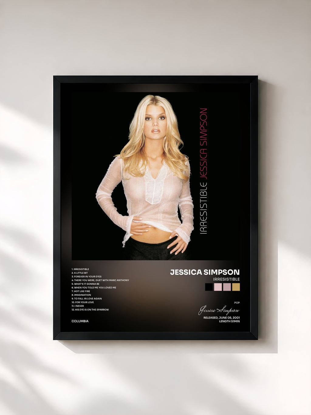 #noir Tableau de l'album Irresistible de Jessica Simpson, cadre noir, imprimé et encadré en France
