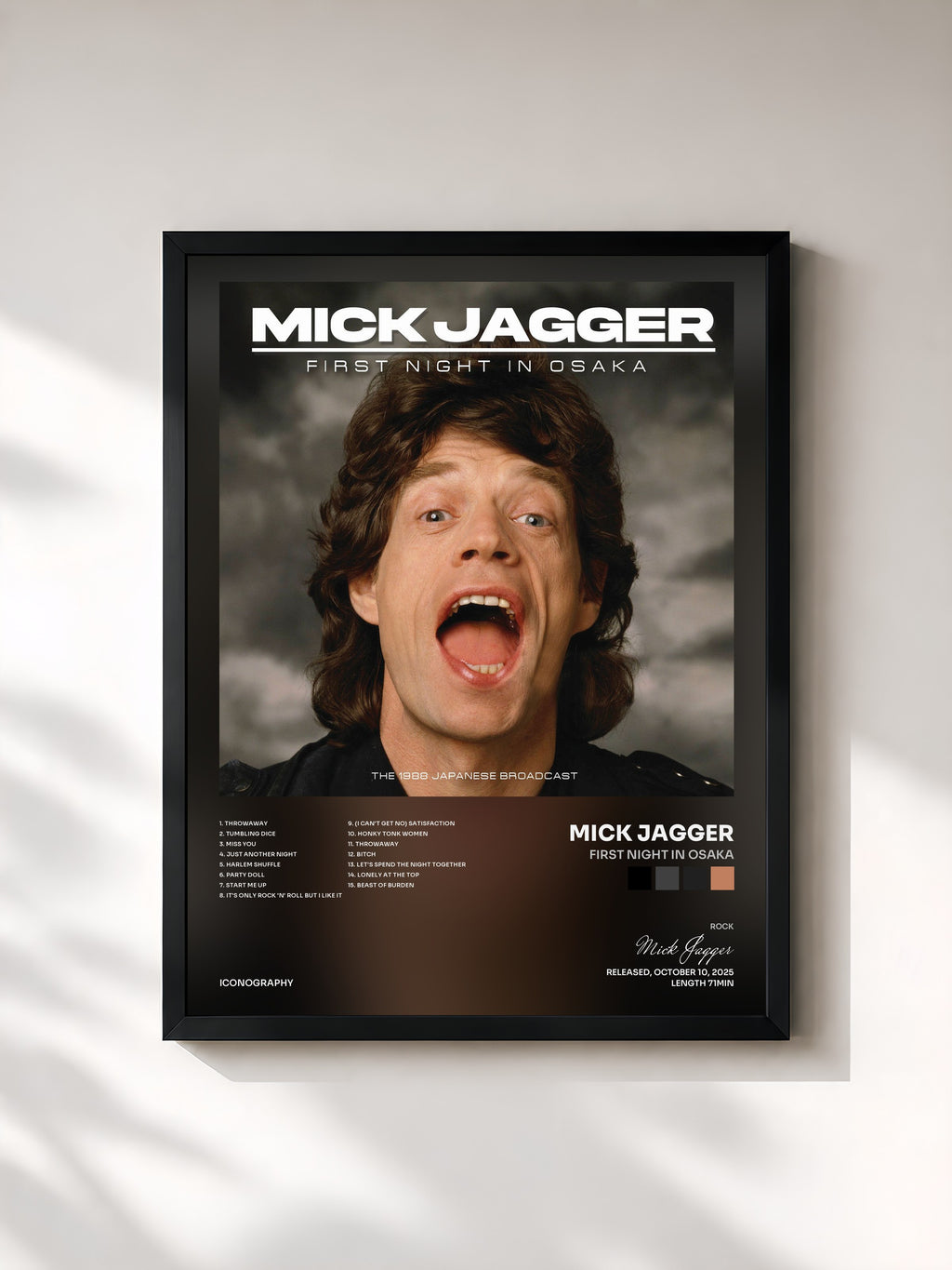 #noir Tableau de l'album First Night In Osaka de Mick Jagger, cadre noir, imprimé et encadré en France