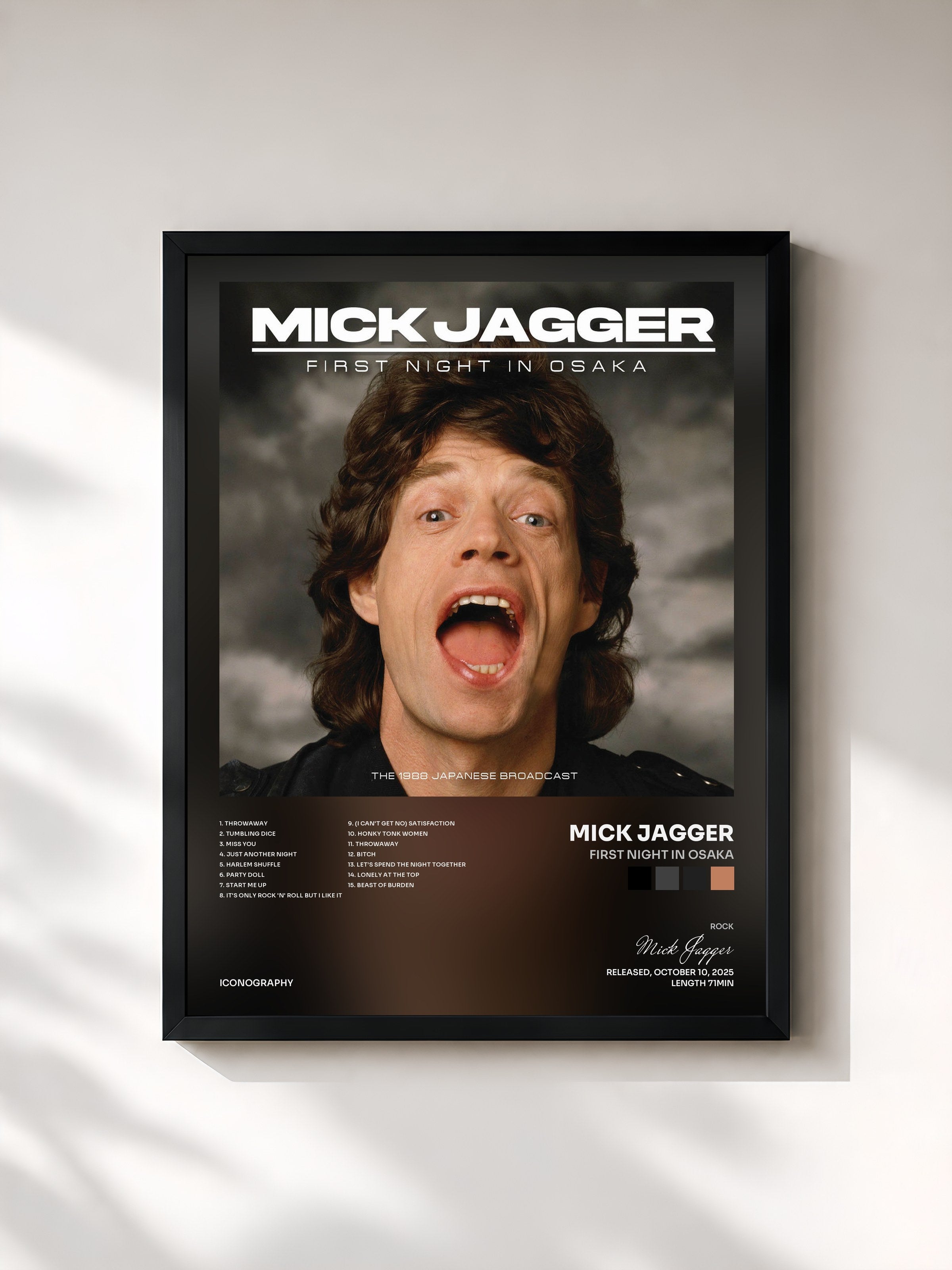 #noir Tableau de l'album First Night In Osaka de Mick Jagger, cadre noir, imprimé et encadré en France
