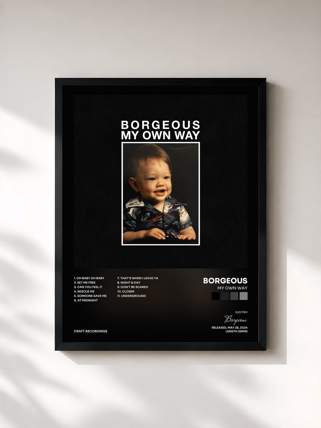 #noir Tableau de l'album My Own Way de Borgeous, cadre noir, imprimé et encadré en France