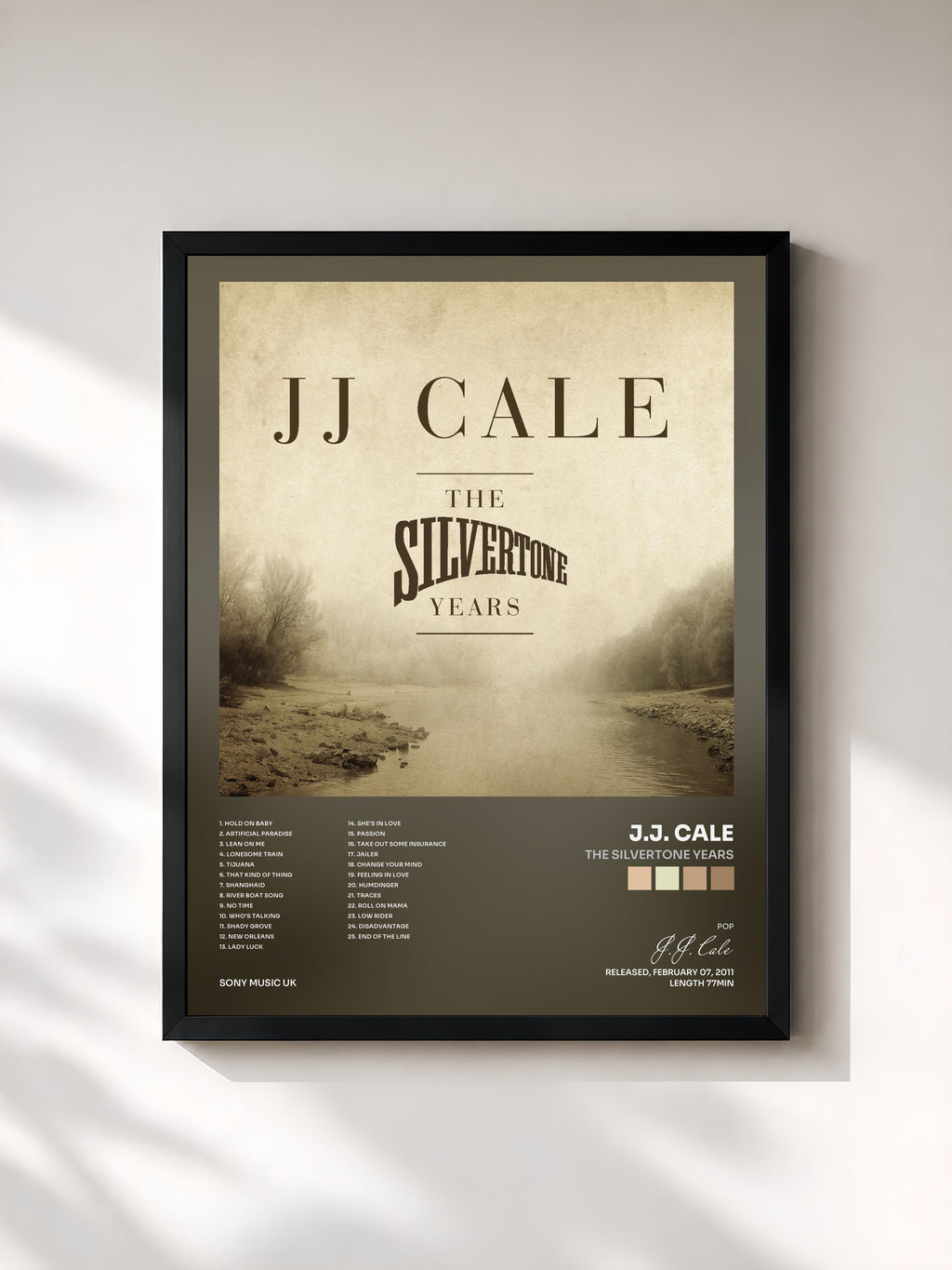 #noir Tableau de l'album The Silvertone Years de J.J. Cale, cadre noir, imprimé et encadré en France