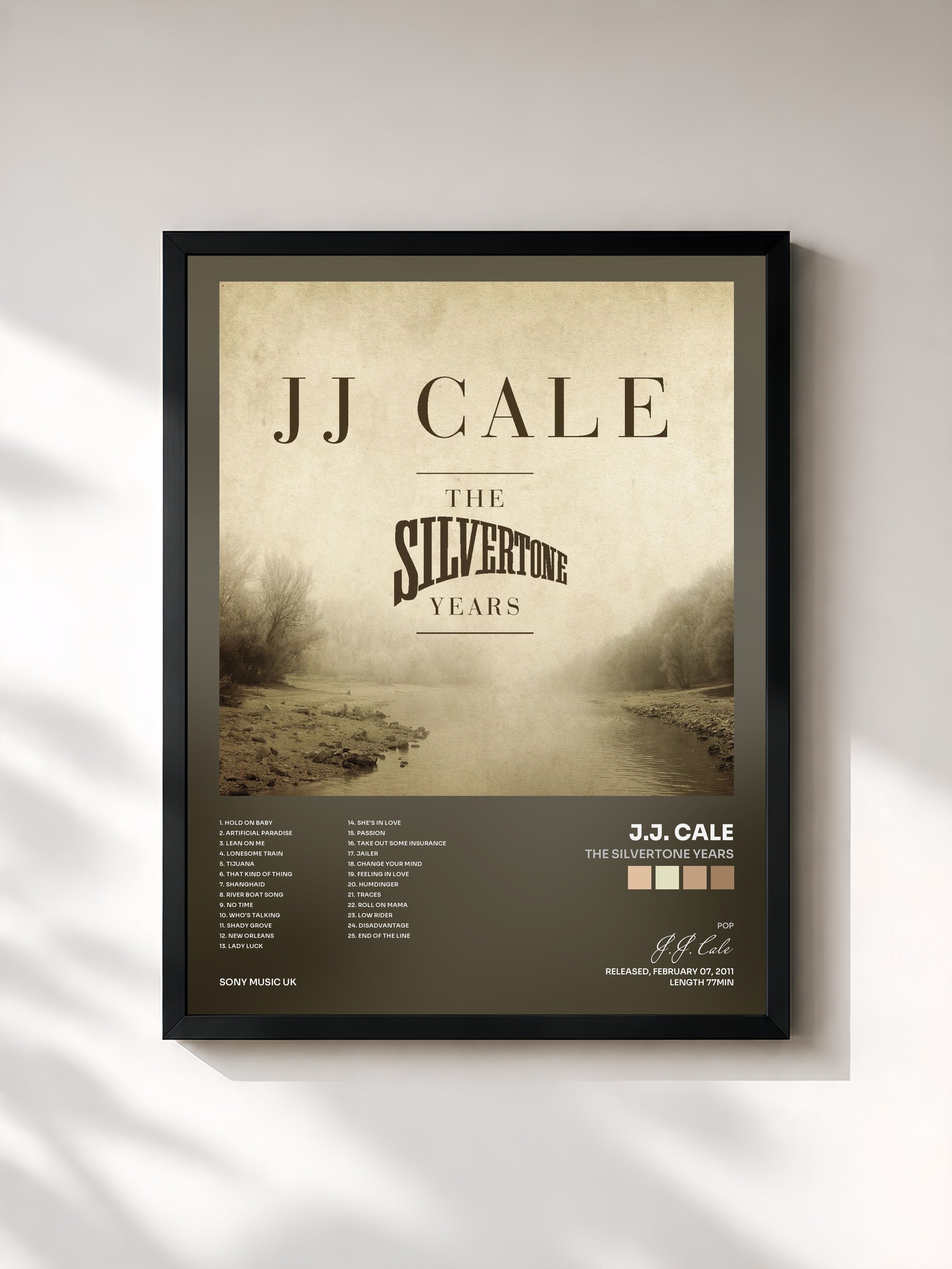 #noir Tableau de l'album The Silvertone Years de J.J. Cale, cadre noir, imprimé et encadré en France