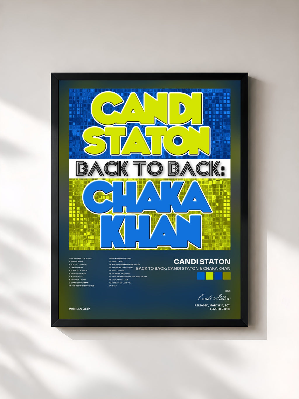 #noir Tableau de l'album Back To Back: Candi Staton & Chaka Khan de Candi Staton, cadre noir, imprimé et encadré en France