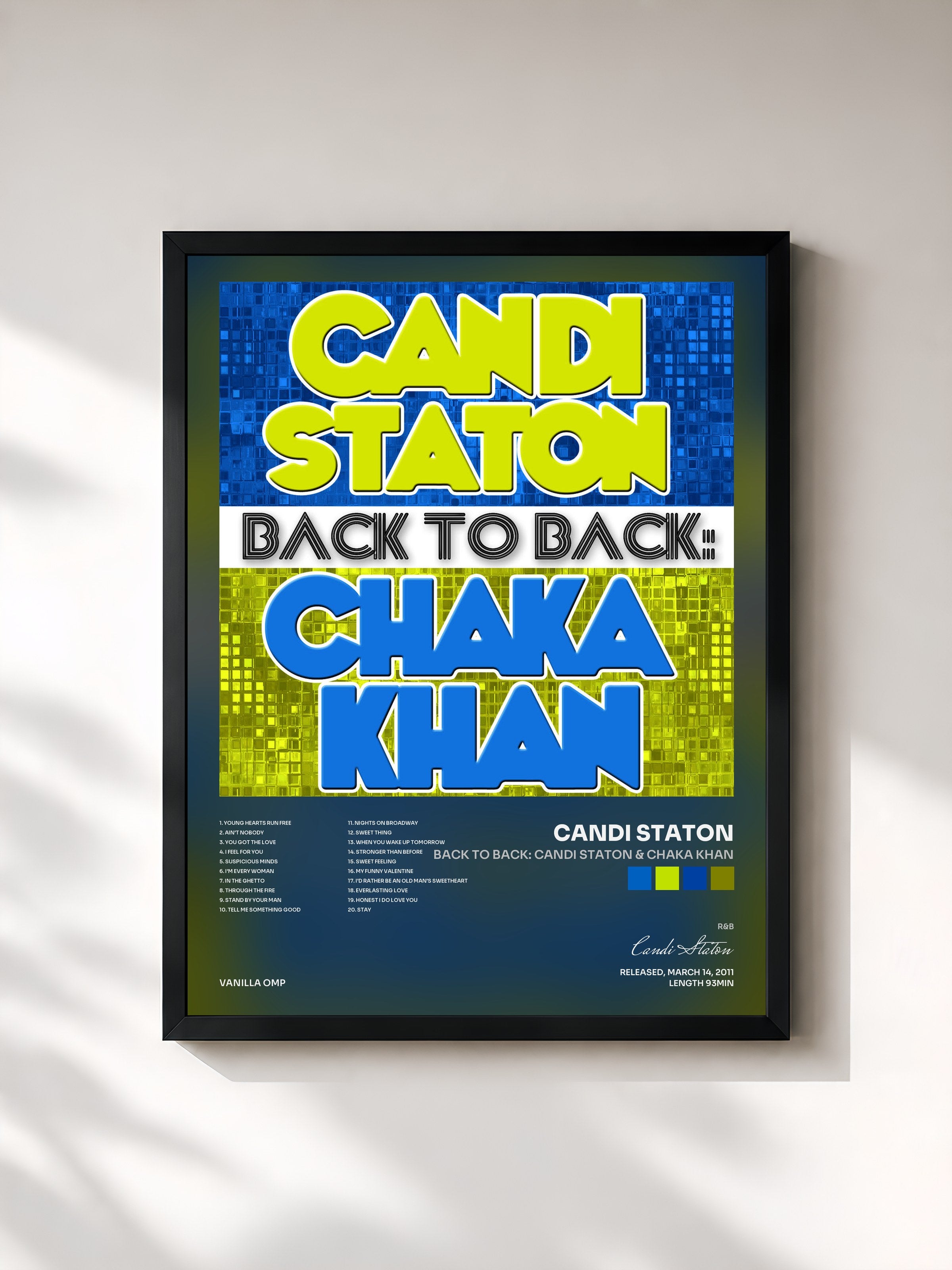 #noir Tableau de l'album Back To Back: Candi Staton & Chaka Khan de Candi Staton, cadre noir, imprimé et encadré en France