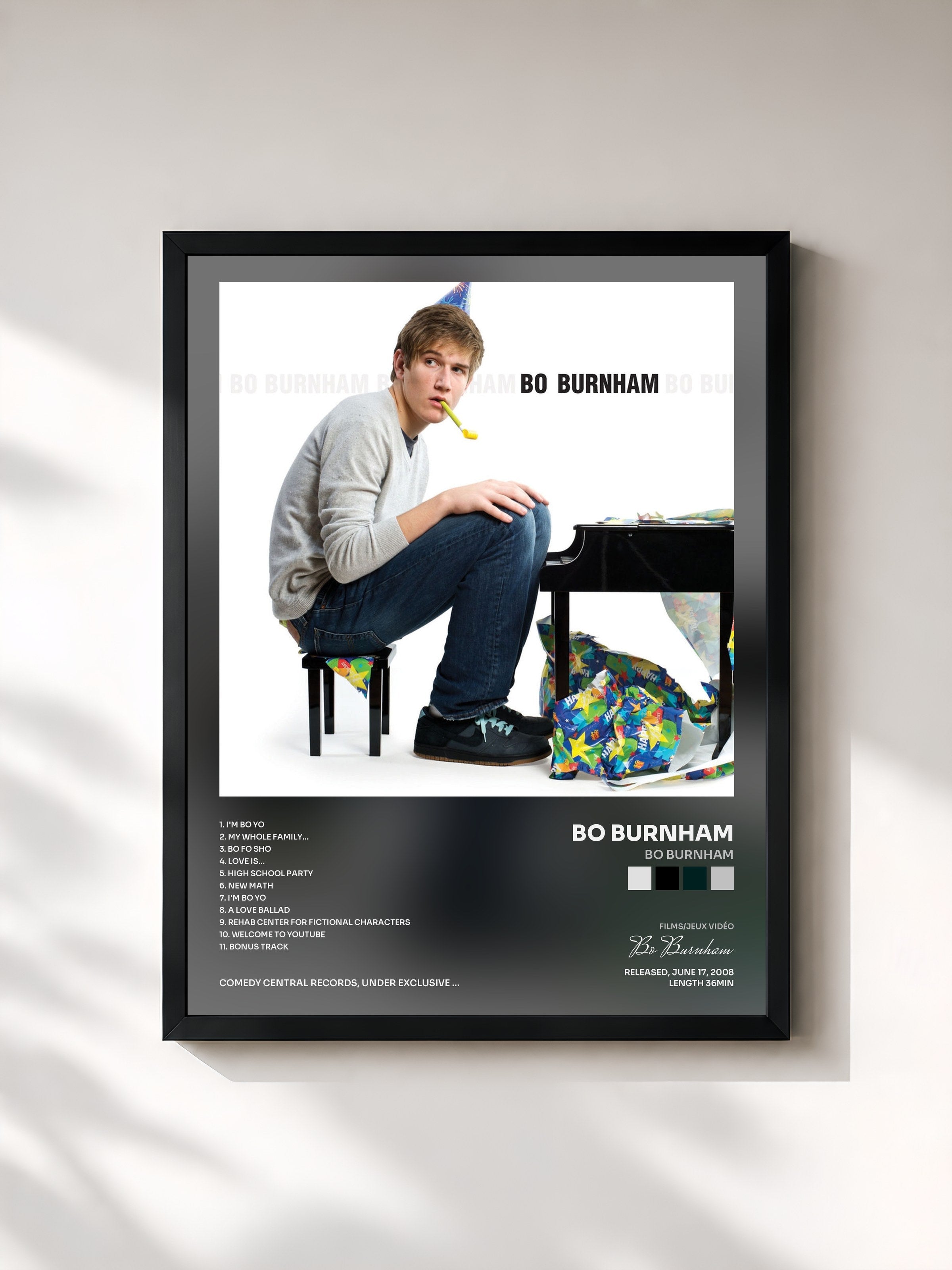 #noir Tableau de l'album Bo Burnham de Bo Burnham, cadre noir, imprimé et encadré en France