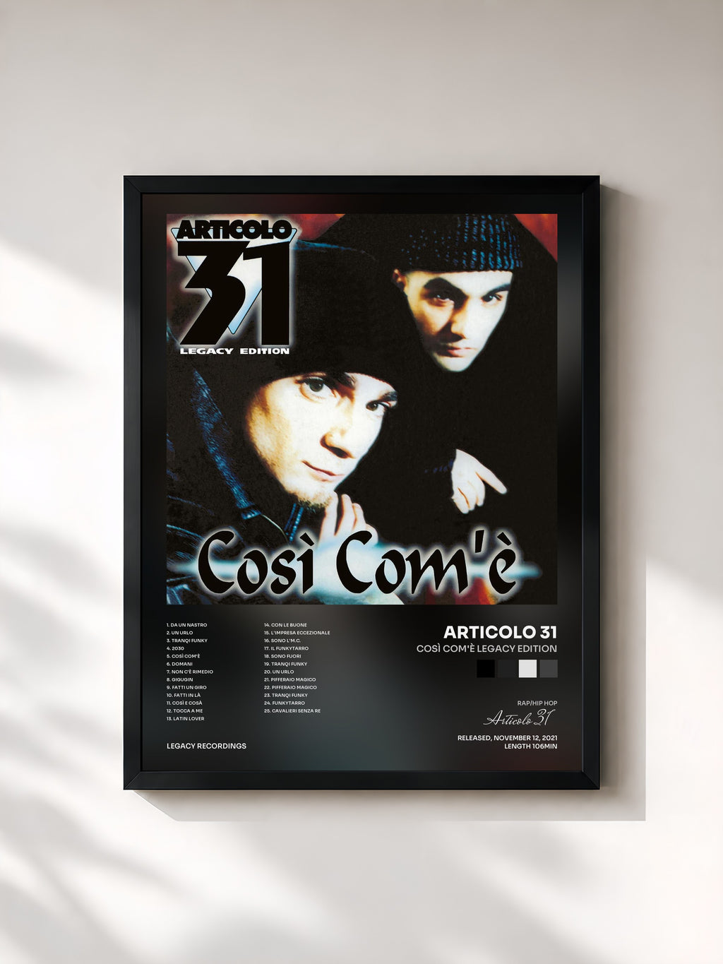 #noir Tableau de l'album Così com'è LEGACY EDITION de Articolo 31, cadre noir, imprimé et encadré en France