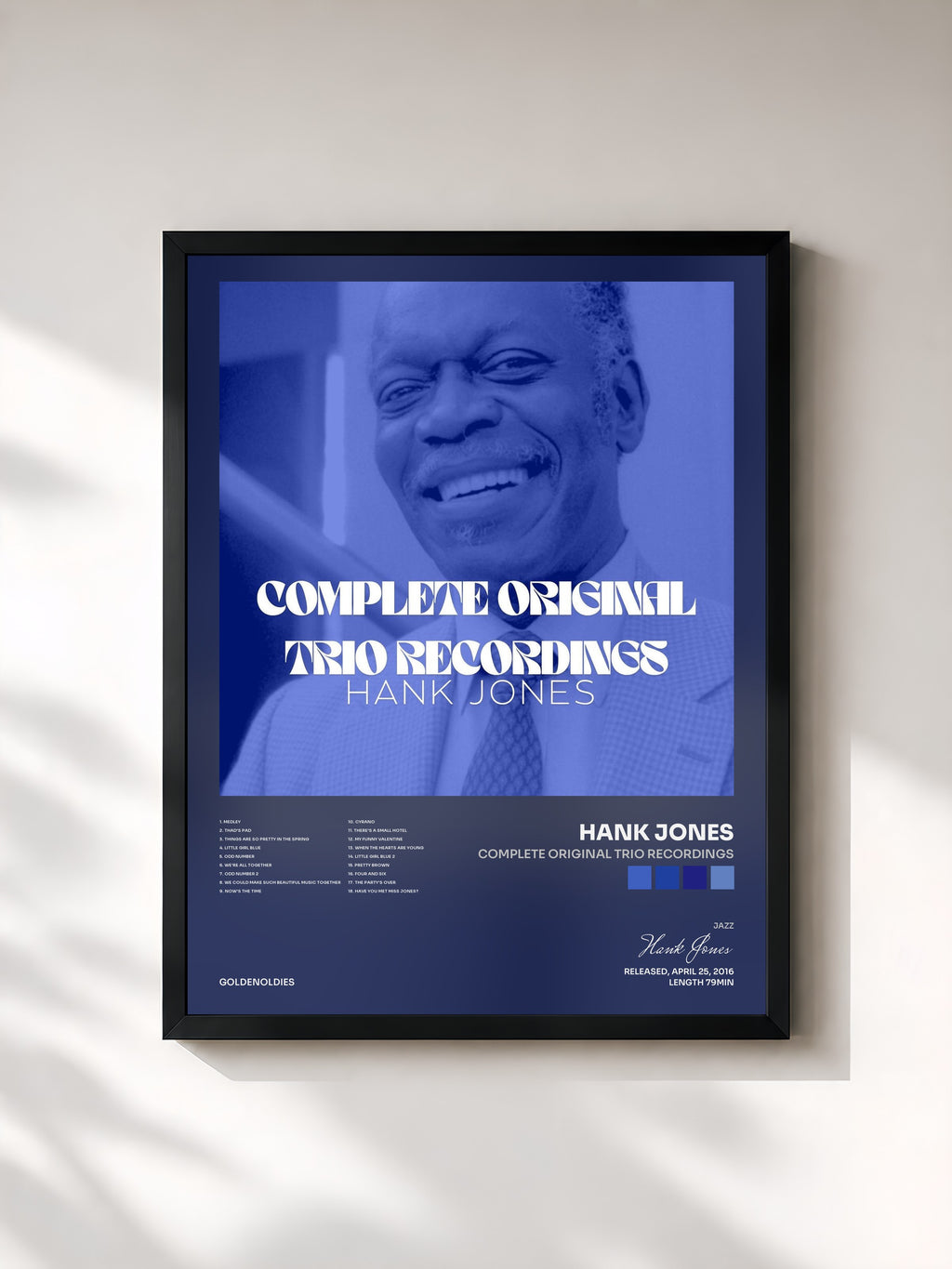#noir Tableau de l'album Complete Original Trio Recordings de Hank Jones, cadre noir, imprimé et encadré en France