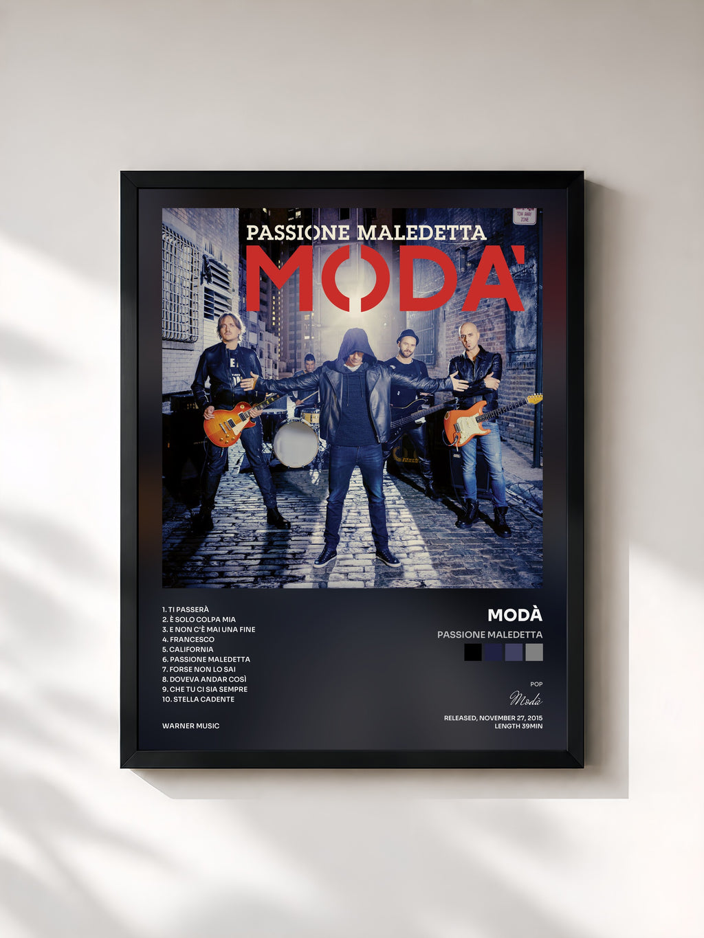 #noir Tableau de l'album Passione maledetta de Modà, cadre noir, imprimé et encadré en France