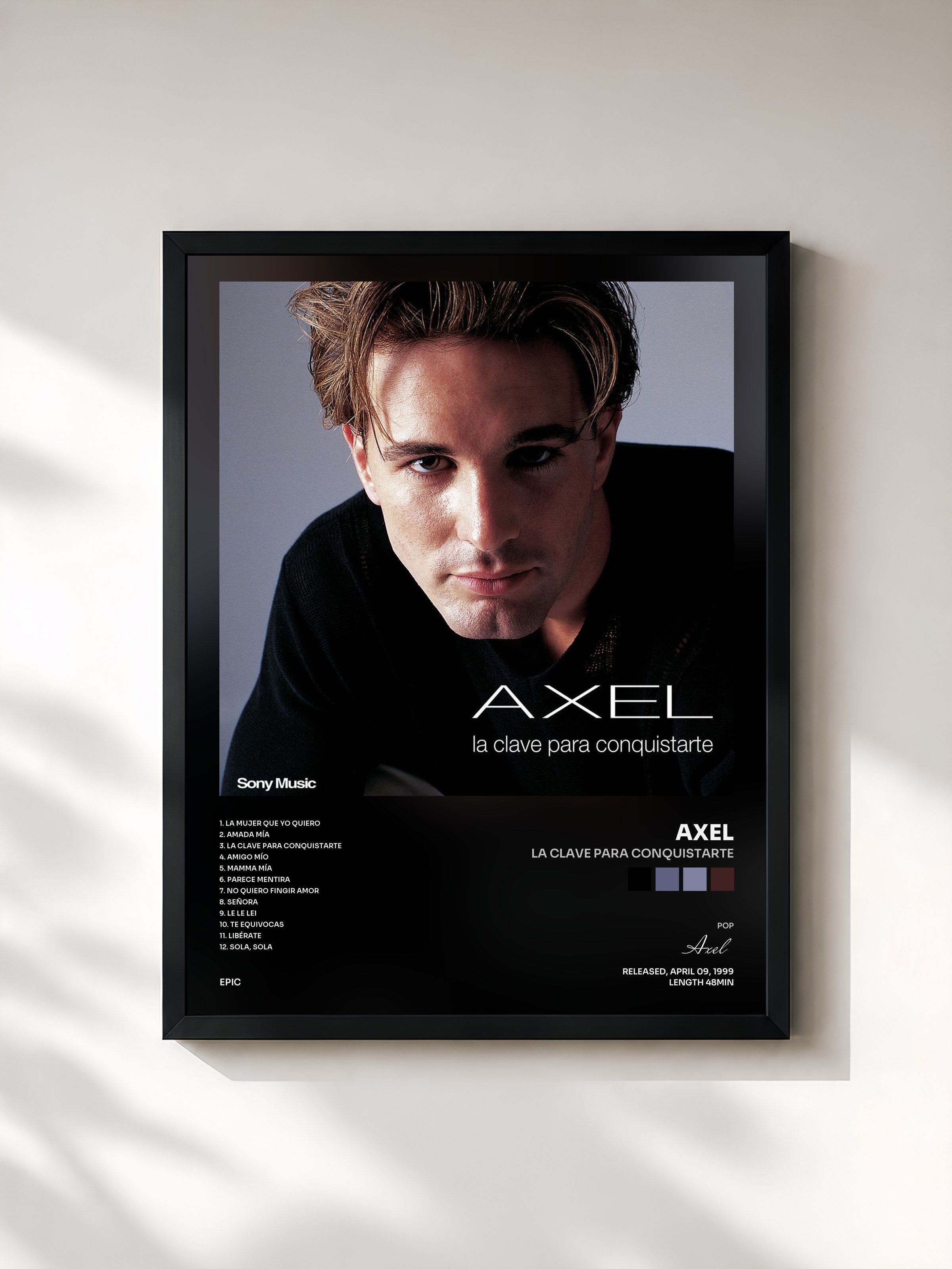 #noir Tableau de l'album La Clave para Conquistarte de Axel, cadre noir, imprimé et encadré en France