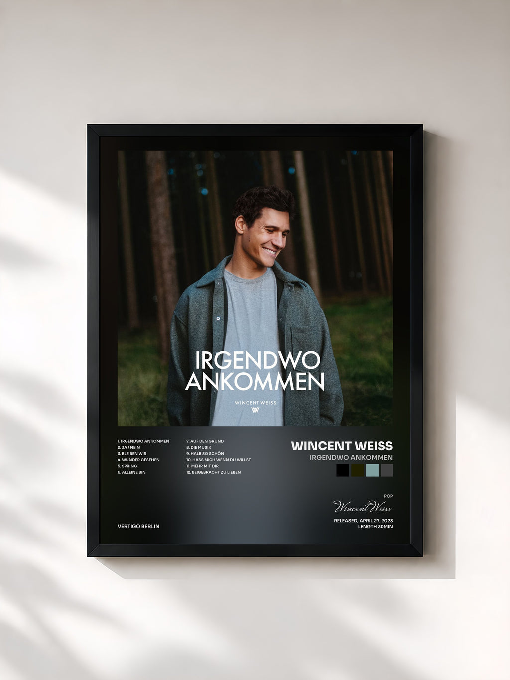 #noir Tableau de l'album Irgendwo Ankommen de Wincent Weiss, cadre noir, imprimé et encadré en France