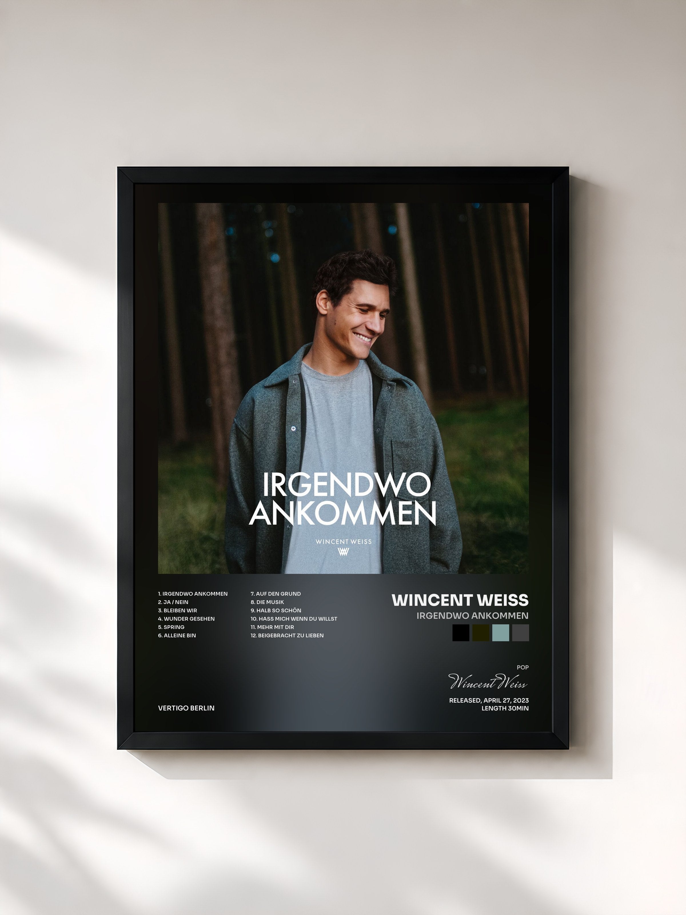 #noir Tableau de l'album Irgendwo Ankommen de Wincent Weiss, cadre noir, imprimé et encadré en France