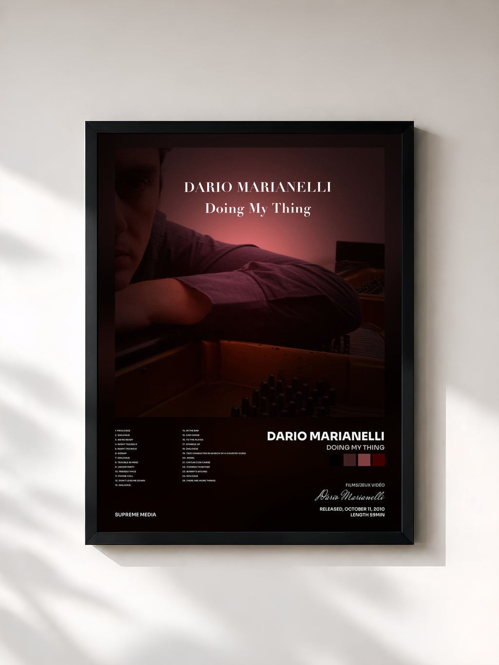 #noir Tableau de l'album Doing My Thing de Dario Marianelli, cadre noir, imprimé et encadré en France