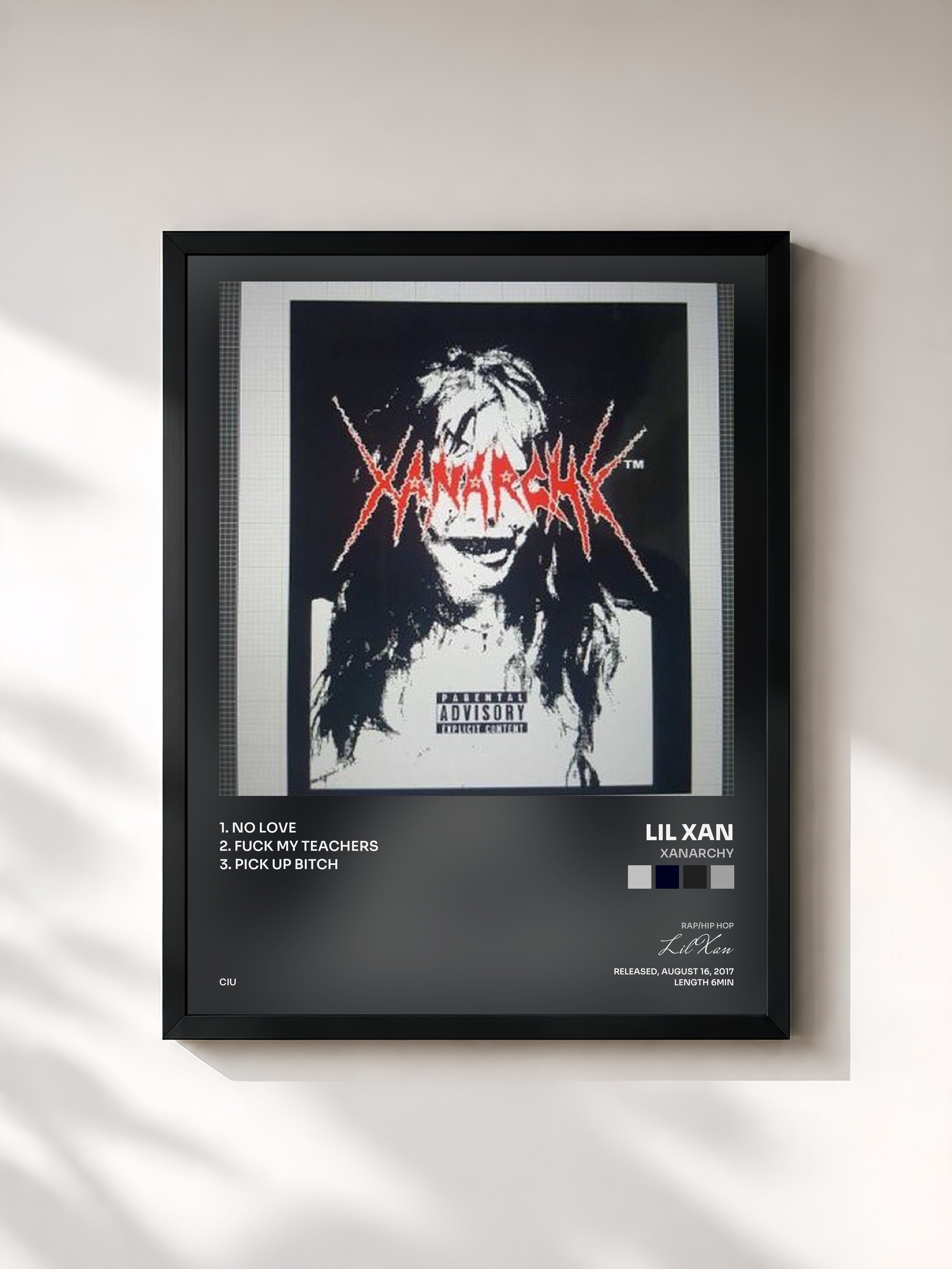 #noir Tableau de l'album Xanarchy de Lil Xan, cadre noir, imprimé et encadré en France