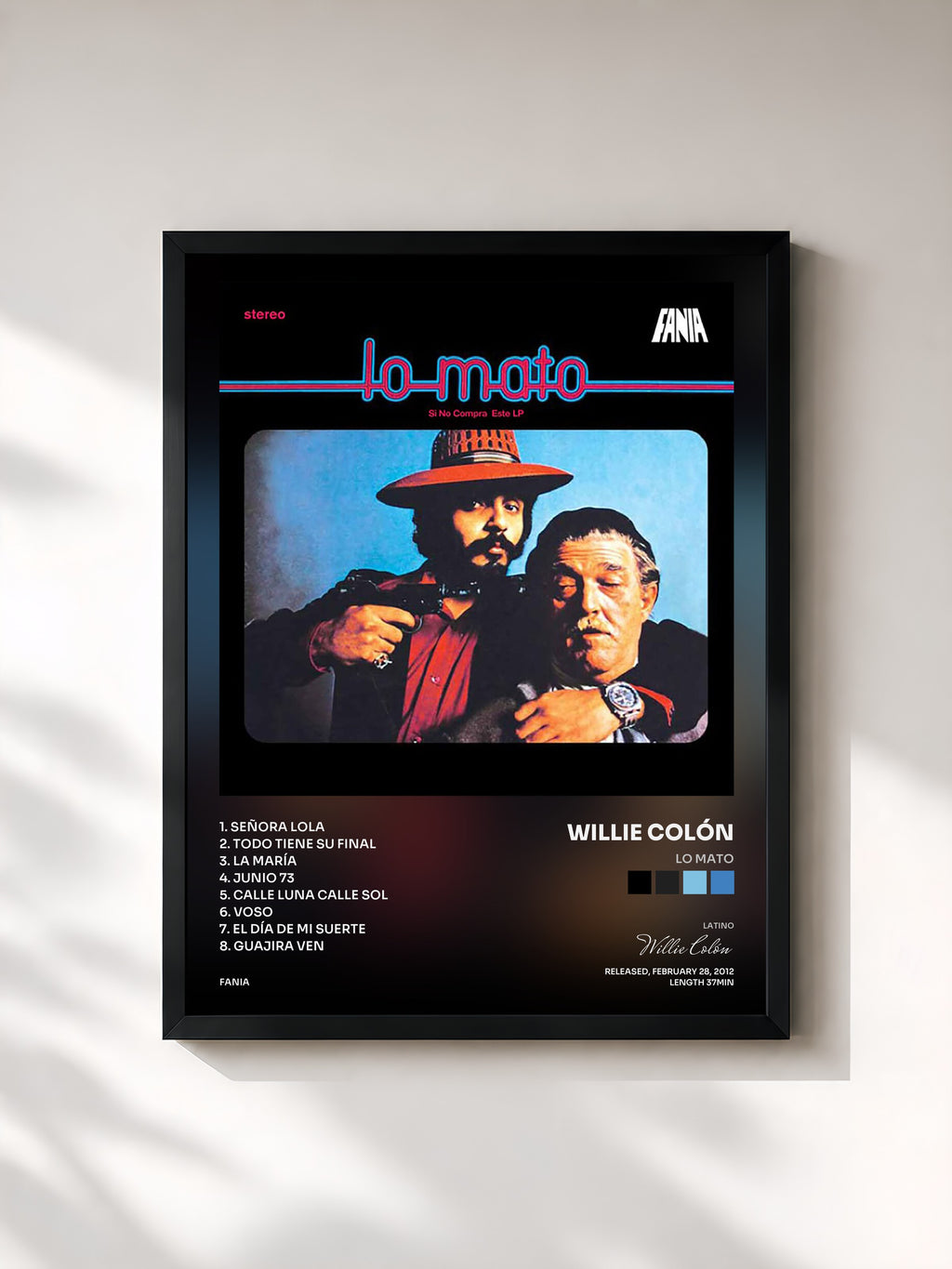 #noir Tableau de l'album Lo Mato de Willie Colón, cadre noir, imprimé et encadré en France