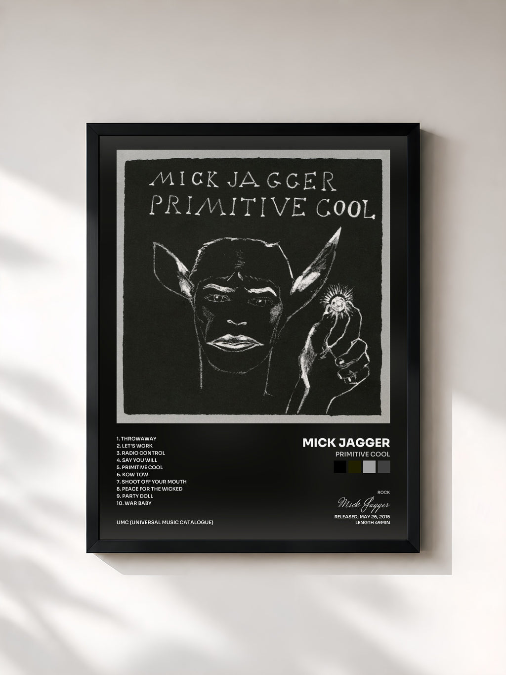 #noir Tableau de l'album Primitive Cool de Mick Jagger, cadre noir, imprimé et encadré en France