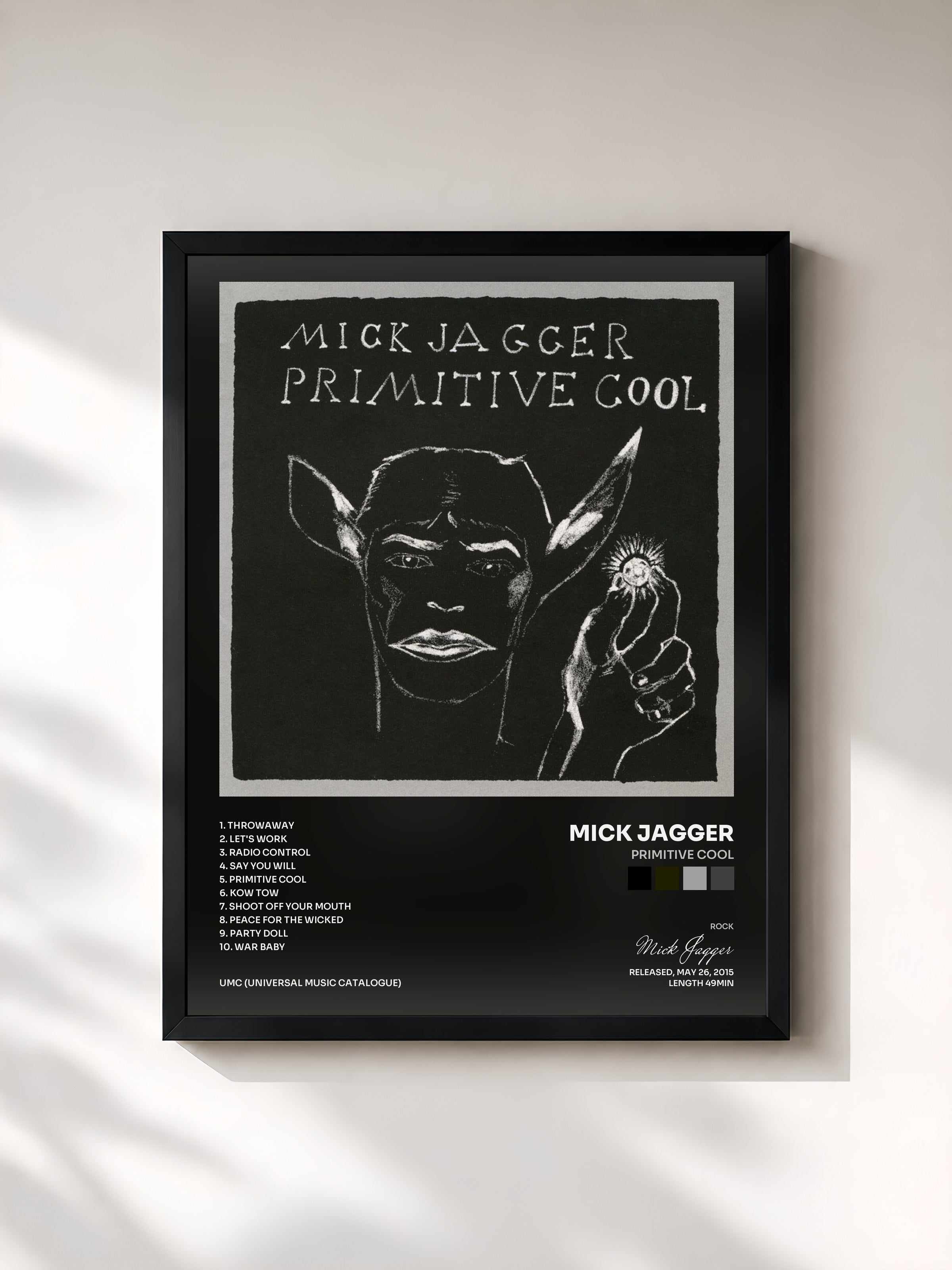 #noir Tableau de l'album Primitive Cool de Mick Jagger, cadre noir, imprimé et encadré en France