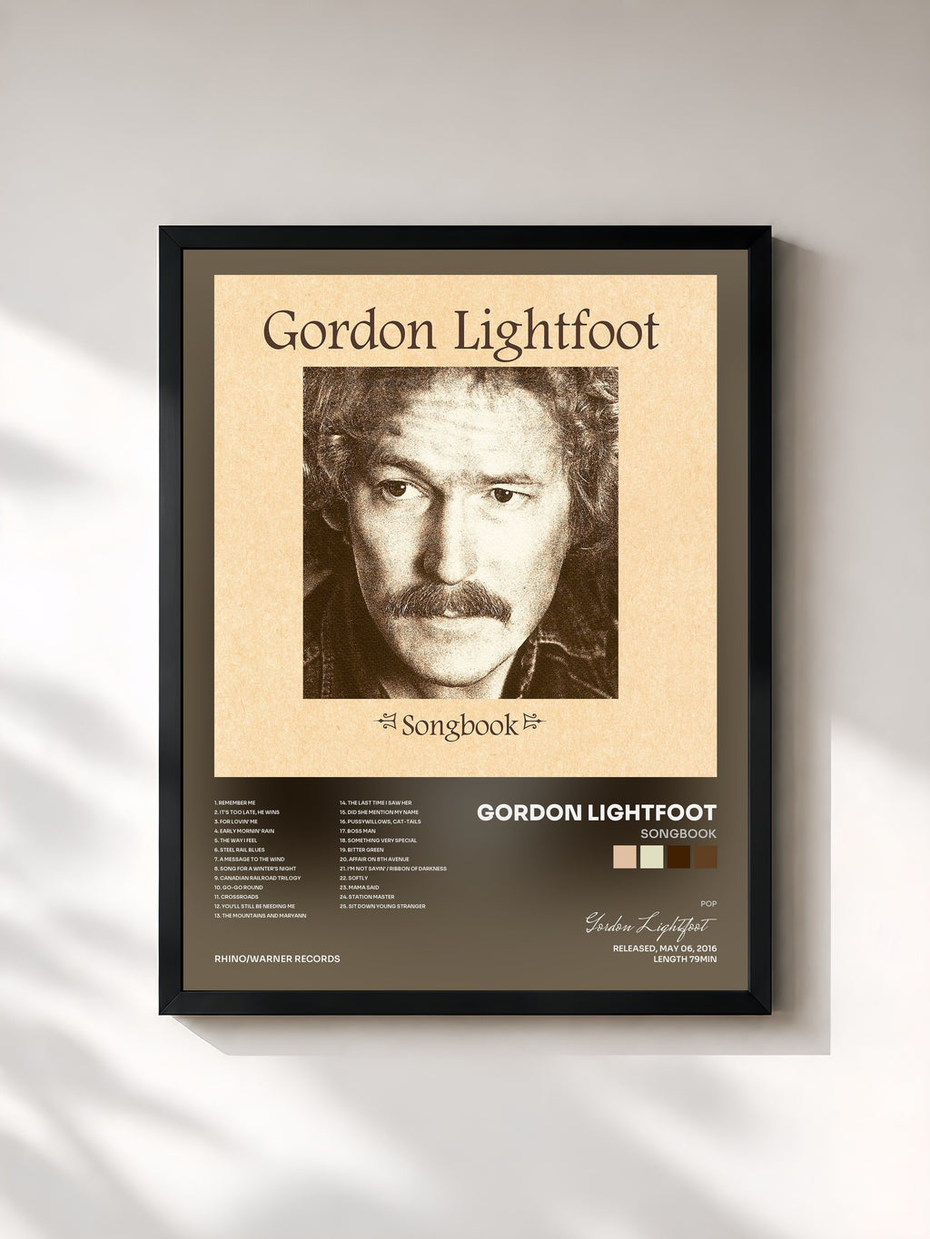 #noir Tableau de l'album Songbook de Gordon Lightfoot, cadre noir, imprimé et encadré en France