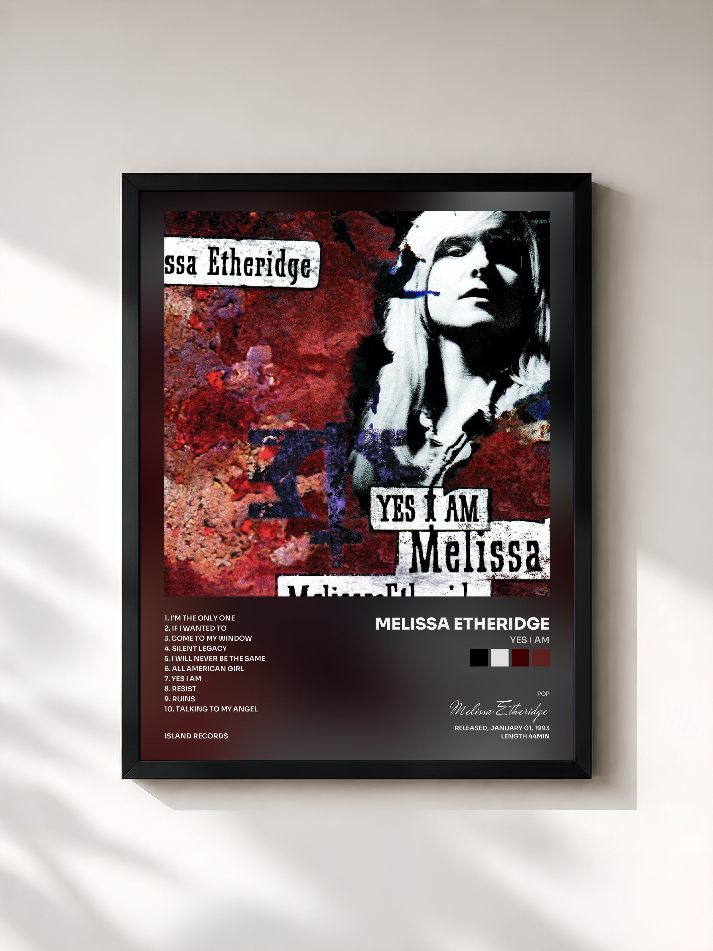 #noir Tableau de l'album Yes I Am de Melissa Etheridge, cadre noir, imprimé et encadré en France