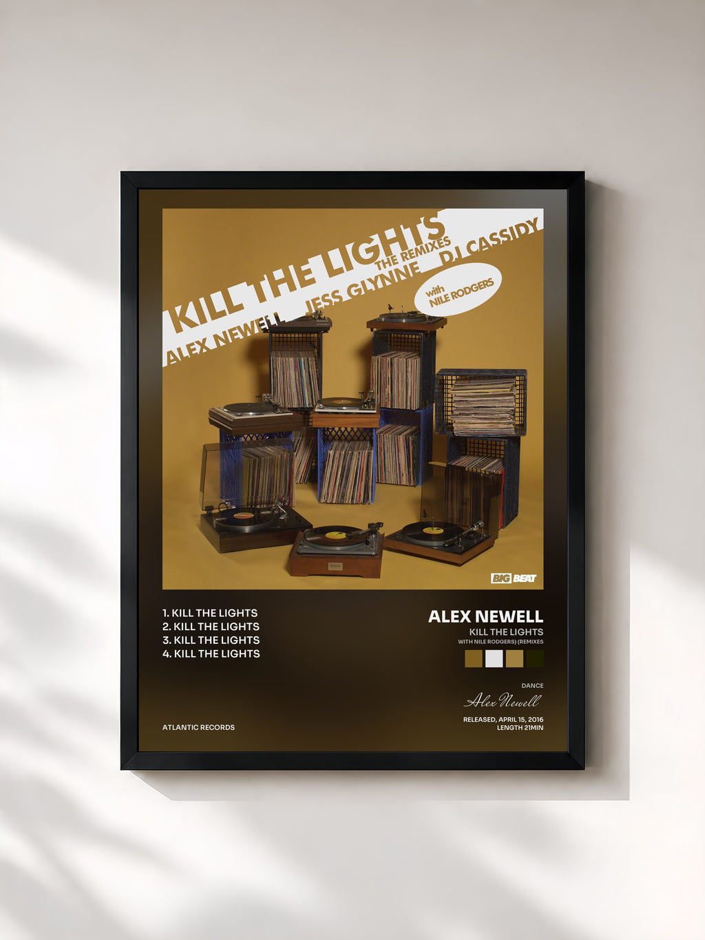 #noir Tableau de l'album Kill The Lights (with Nile Rodgers) (Remixes) de Alex Newell, cadre noir, imprimé et encadré en France
