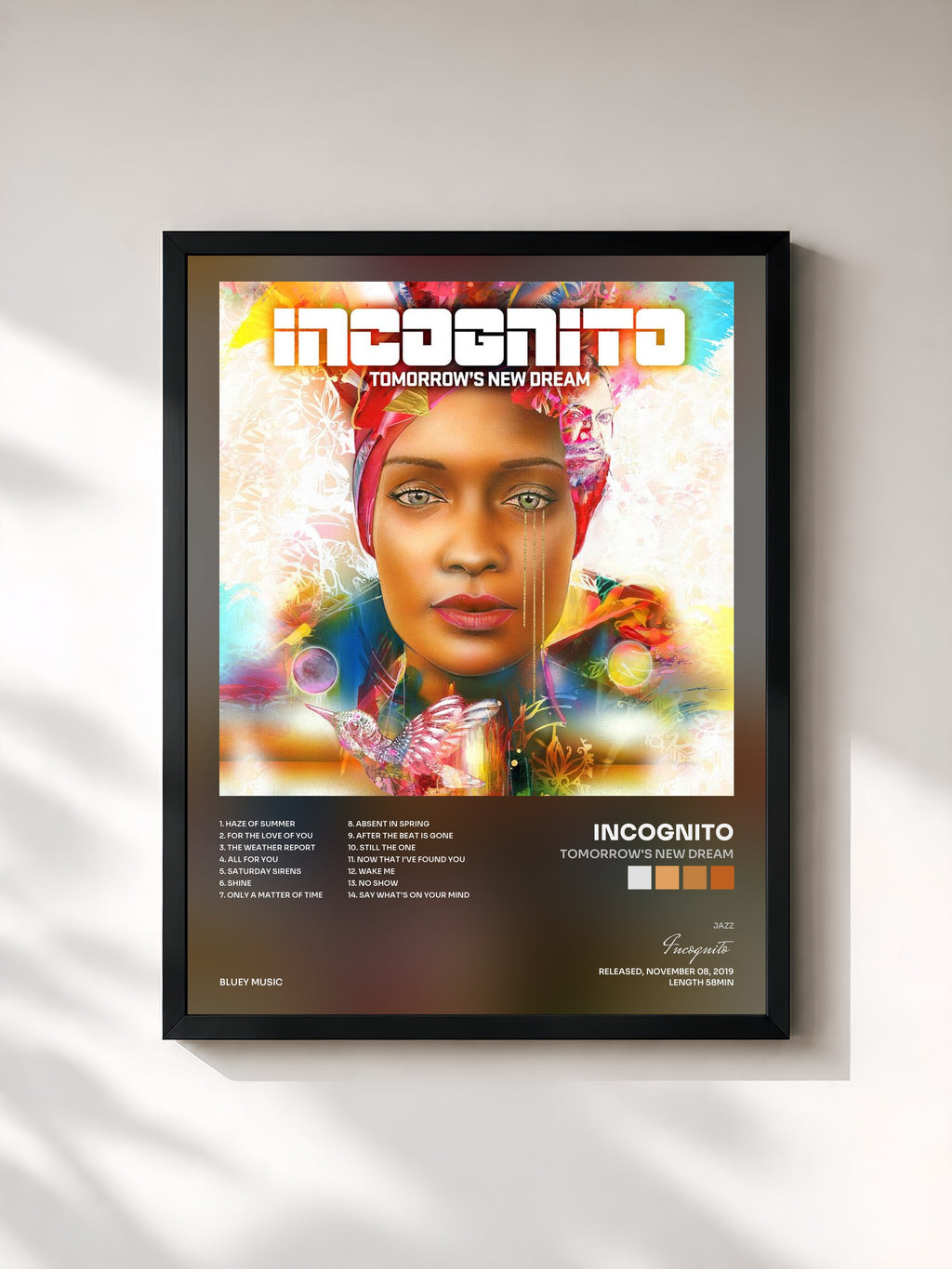 #noir Tableau de l'album Tomorrow's New Dream de Incognito, cadre noir, imprimé et encadré en France