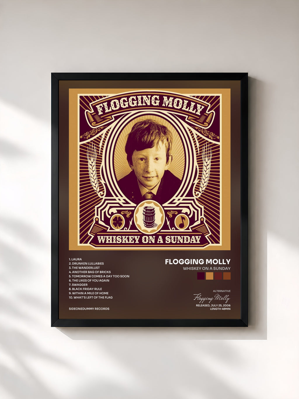 #noir Tableau de l'album Whiskey On a Sunday de Flogging Molly, cadre noir, imprimé et encadré en France
