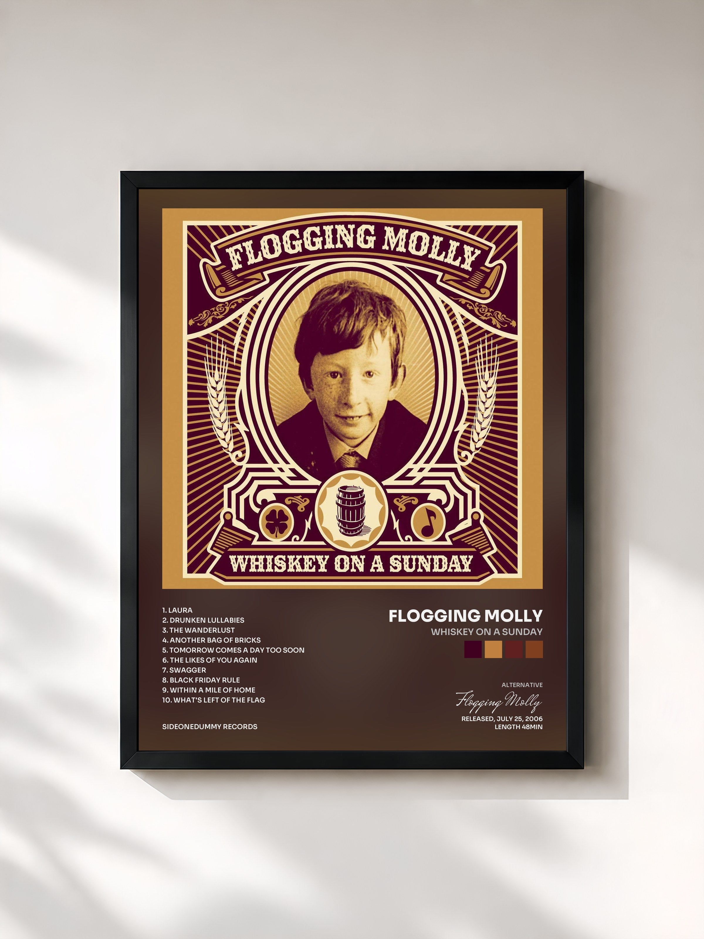 #noir Tableau de l'album Whiskey On a Sunday de Flogging Molly, cadre noir, imprimé et encadré en France
