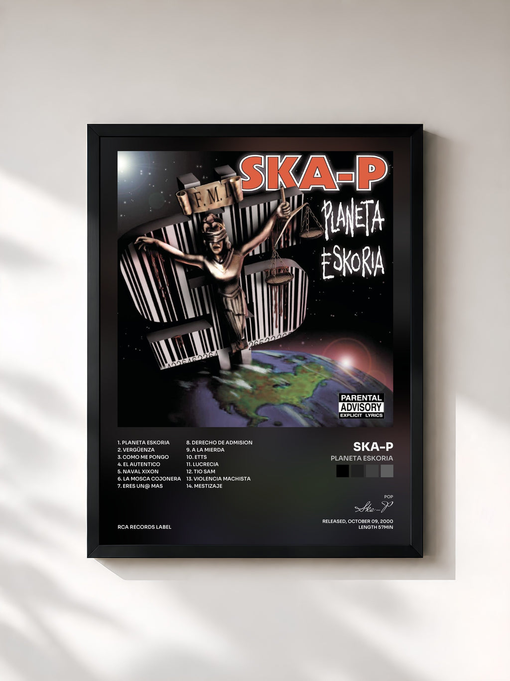 #noir Tableau de l'album Planeta Eskoria de Ska-P, cadre noir, imprimé et encadré en France