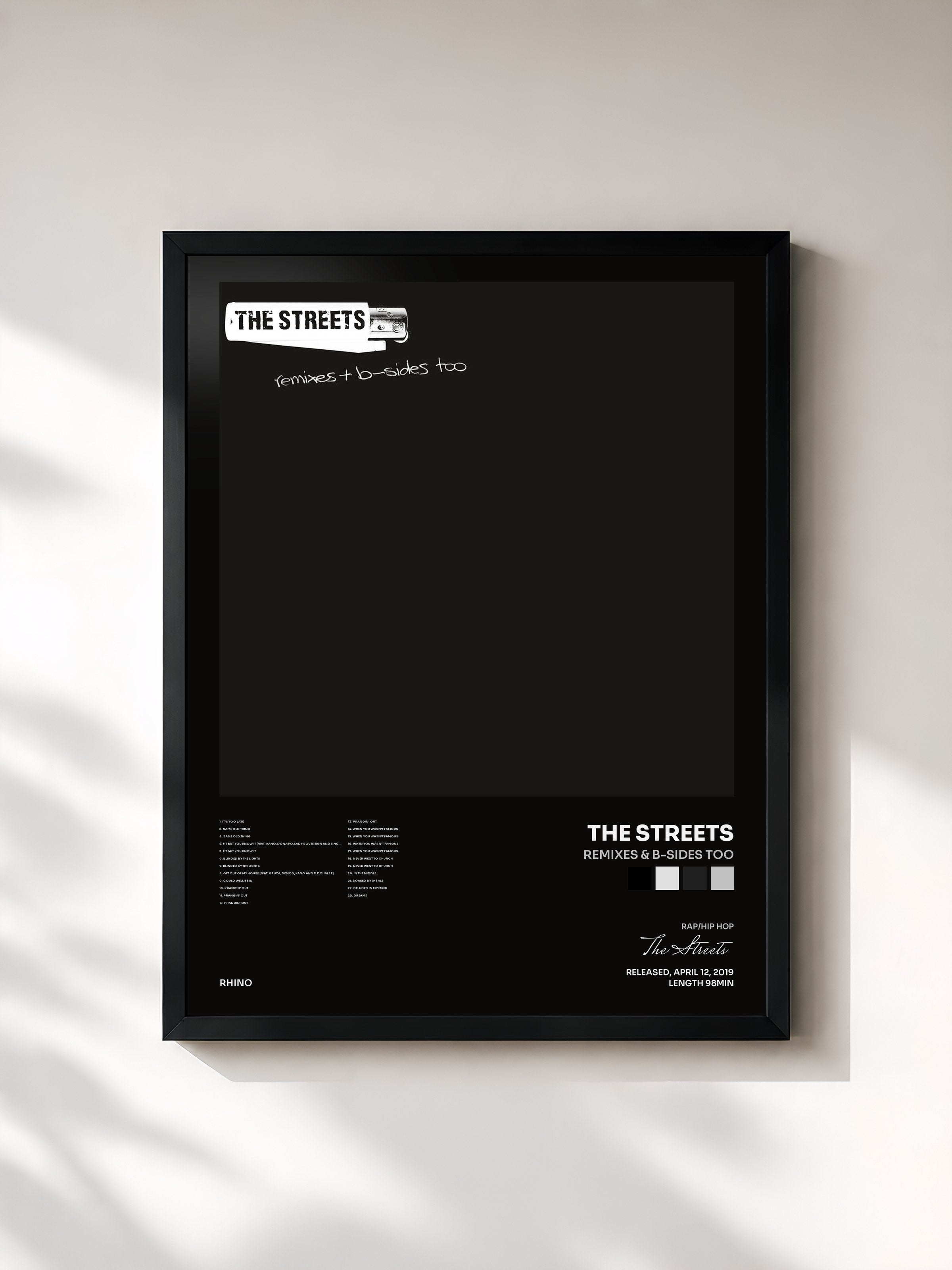 #noir Tableau de l'album Remixes & B-Sides Too de The Streets, cadre noir, imprimé et encadré en France