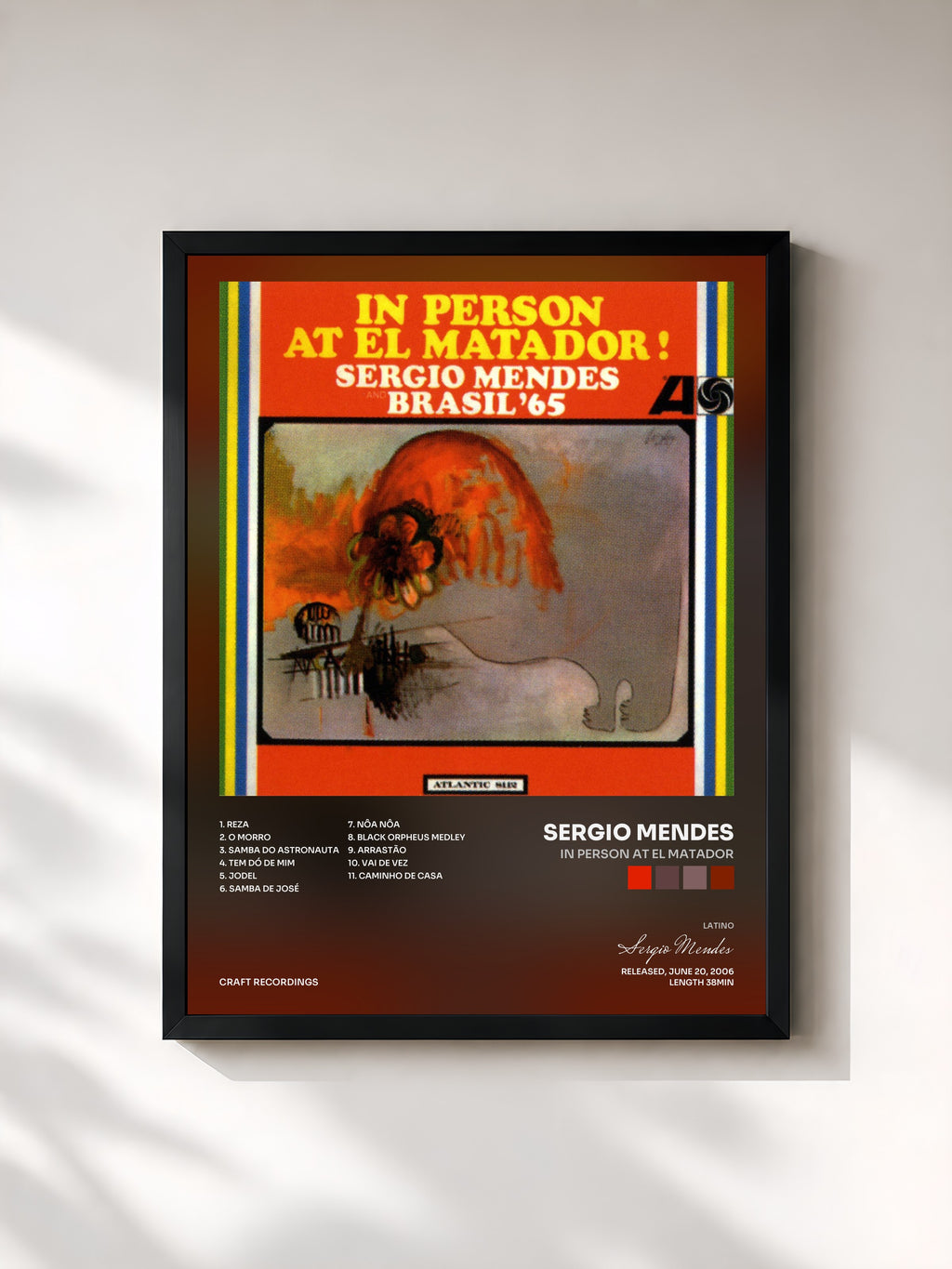 #noir Tableau de l'album In Person At El Matador de Sergio Mendes, cadre noir, imprimé et encadré en France
