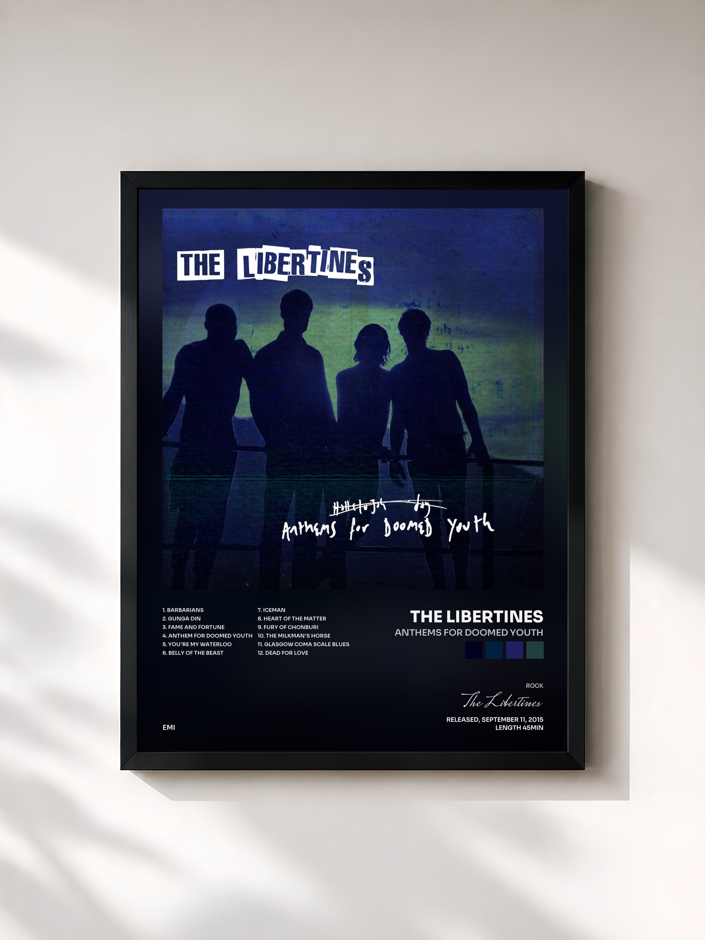 #noir Tableau de l'album Anthems For Doomed Youth de The Libertines, cadre noir, imprimé et encadré en France