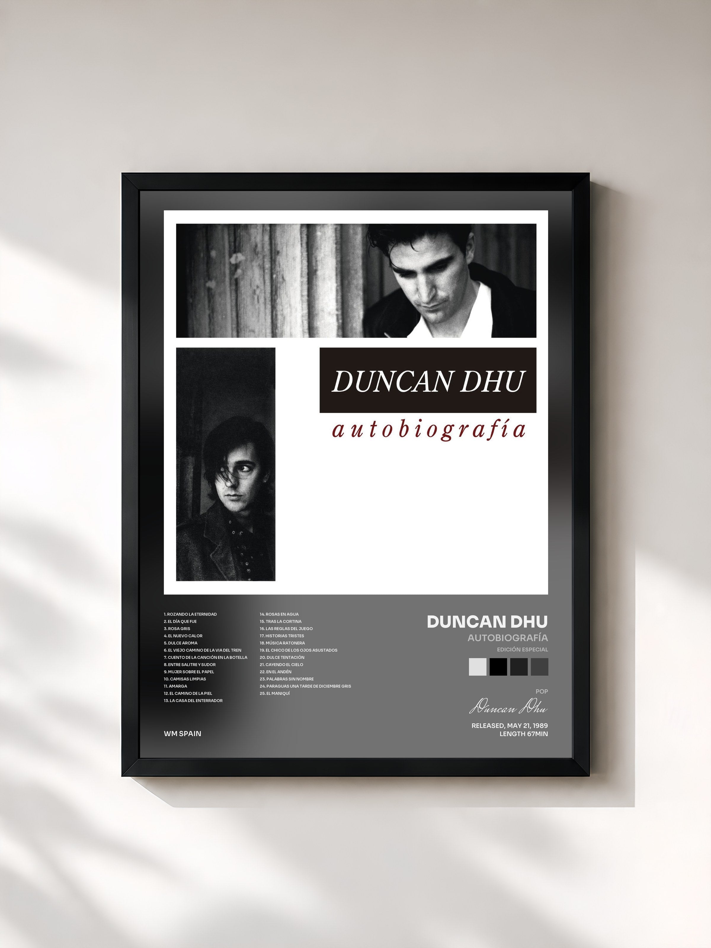 #noir Tableau de l'album Autobiografía (Edición especial) de Duncan Dhu, cadre noir, imprimé et encadré en France