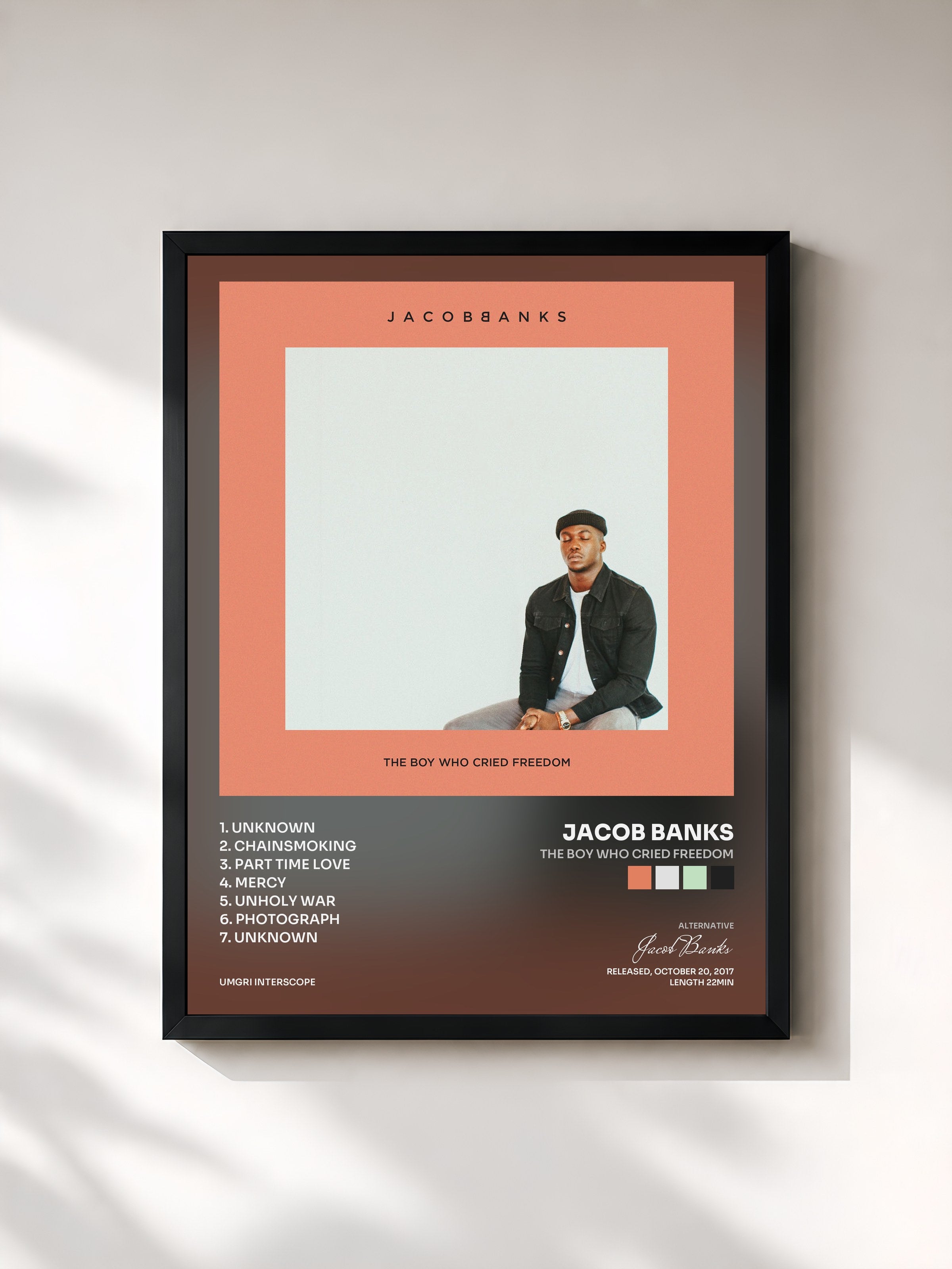 #noir Tableau de l'album The Boy Who Cried Freedom de Jacob Banks, cadre noir, imprimé et encadré en France