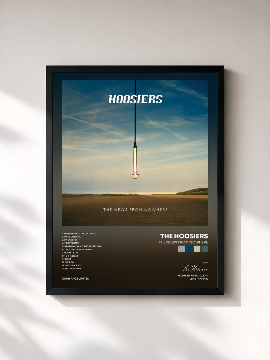 #noir Tableau de l'album The News From Nowhere de The Hoosiers, cadre noir, imprimé et encadré en France