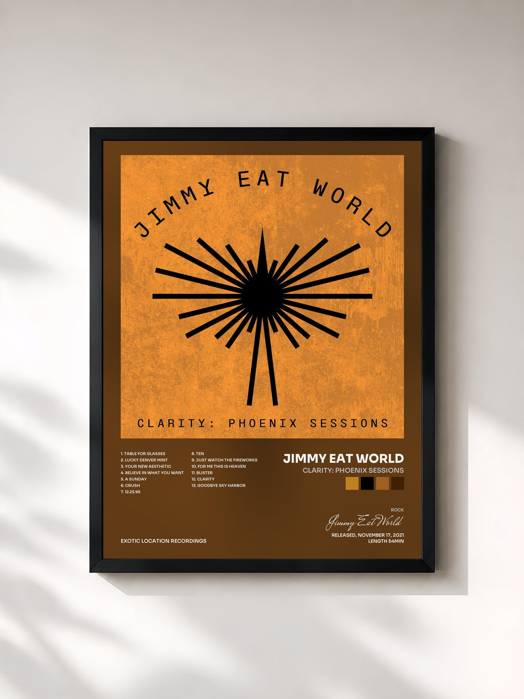 #noir Tableau de l'album Clarity: Phoenix Sessions de Jimmy Eat World, cadre noir, imprimé et encadré en France