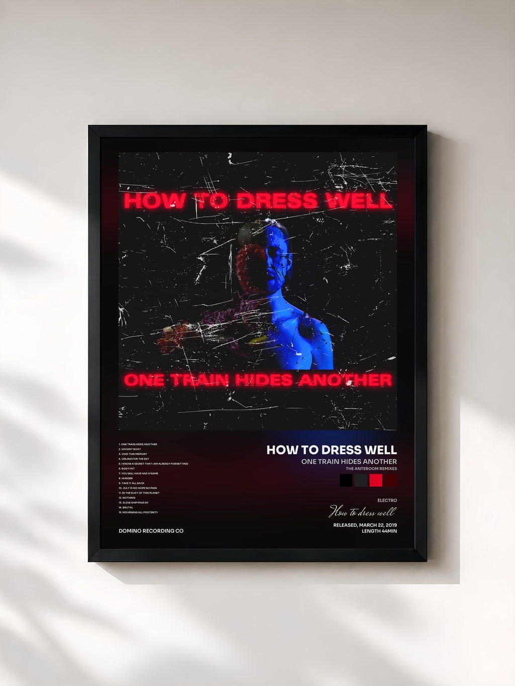 #noir Tableau de l'album ONE TRAIN HIDES ANOTHER (The Anteroom Remixes) de How to dress well, cadre noir, imprimé et encadré en France