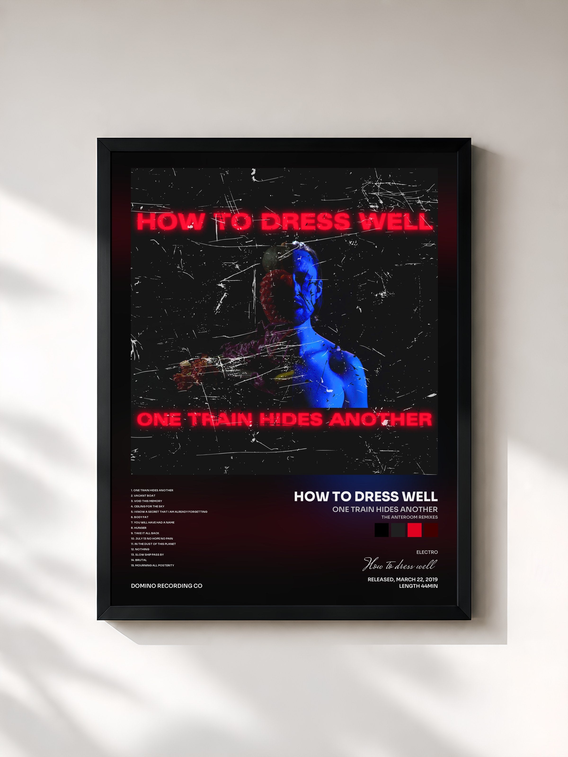 #noir Tableau de l'album ONE TRAIN HIDES ANOTHER (The Anteroom Remixes) de How to dress well, cadre noir, imprimé et encadré en France