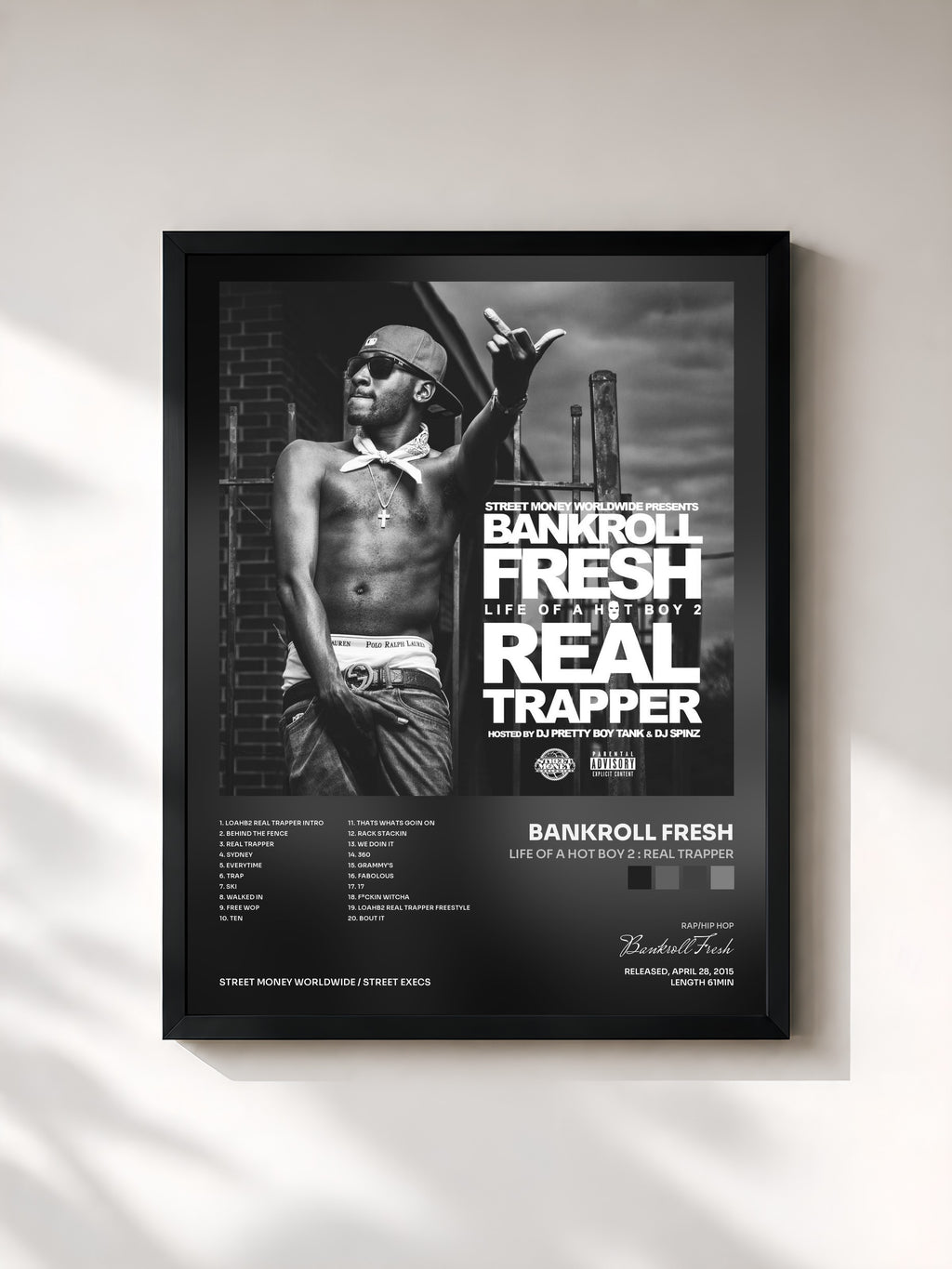#noir Tableau de l'album Life Of A Hot Boy 2 : Real Trapper de Bankroll Fresh, cadre noir, imprimé et encadré en France