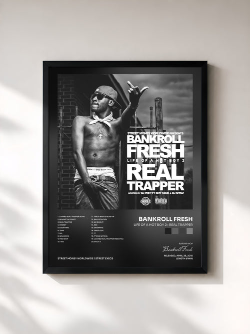 #noir Tableau de l'album Life Of A Hot Boy 2 : Real Trapper de Bankroll Fresh, cadre noir, imprimé et encadré en France