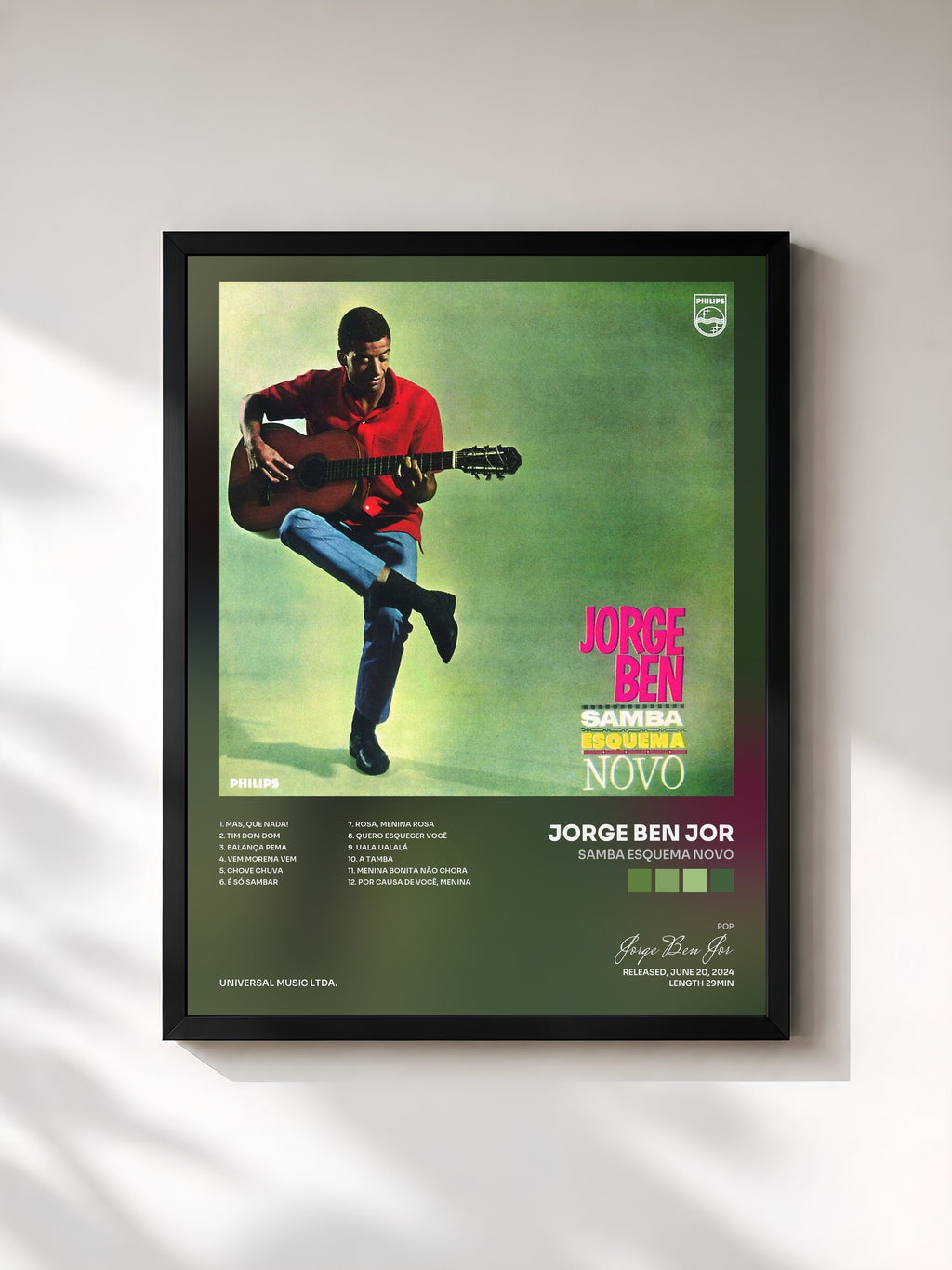 #noir Tableau de l'album Samba Esquema Novo de Jorge Ben Jor, cadre noir, imprimé et encadré en France