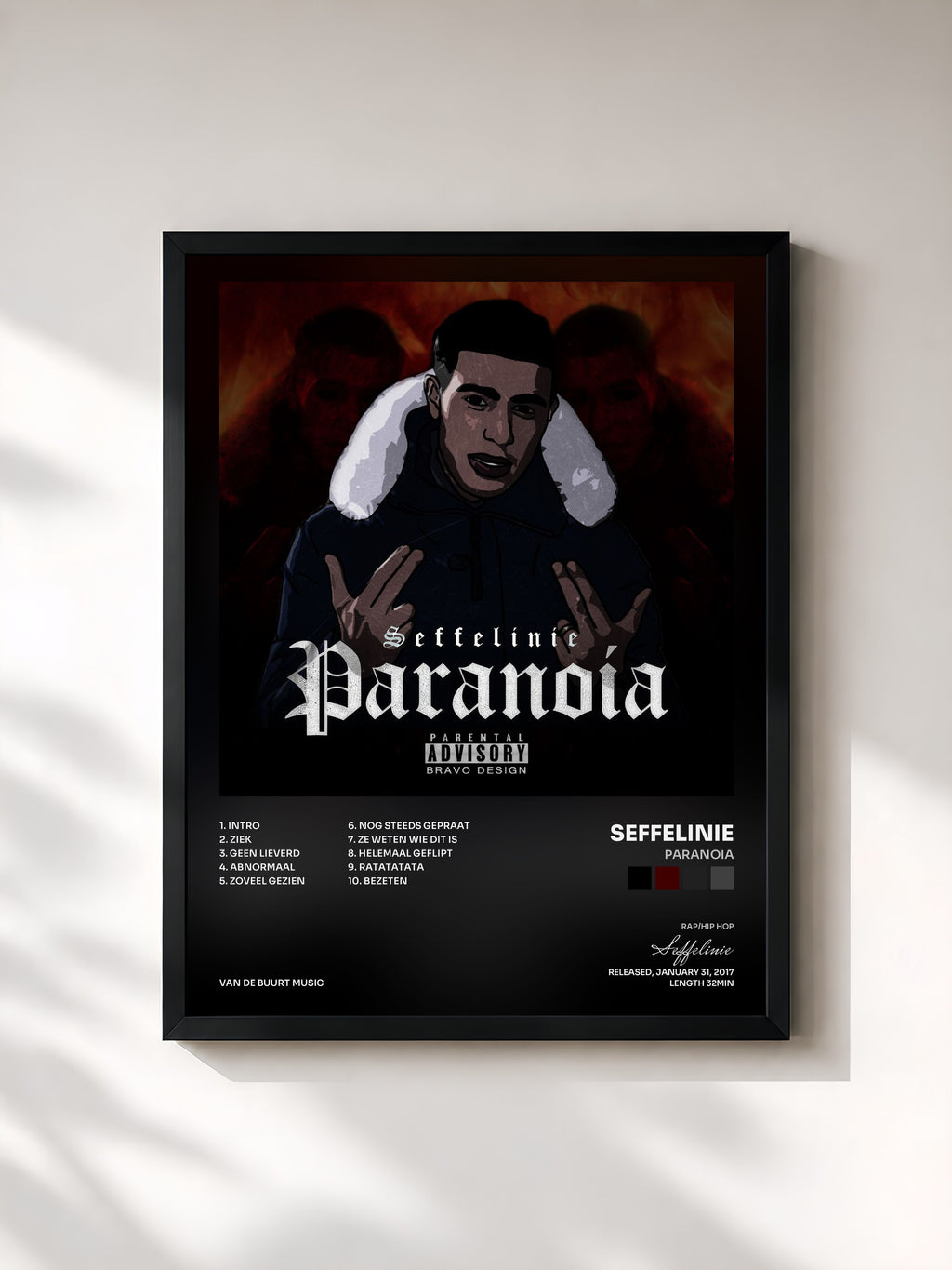 #noir Tableau de l'album Paranoia de Seffelinie, cadre noir, imprimé et encadré en France
