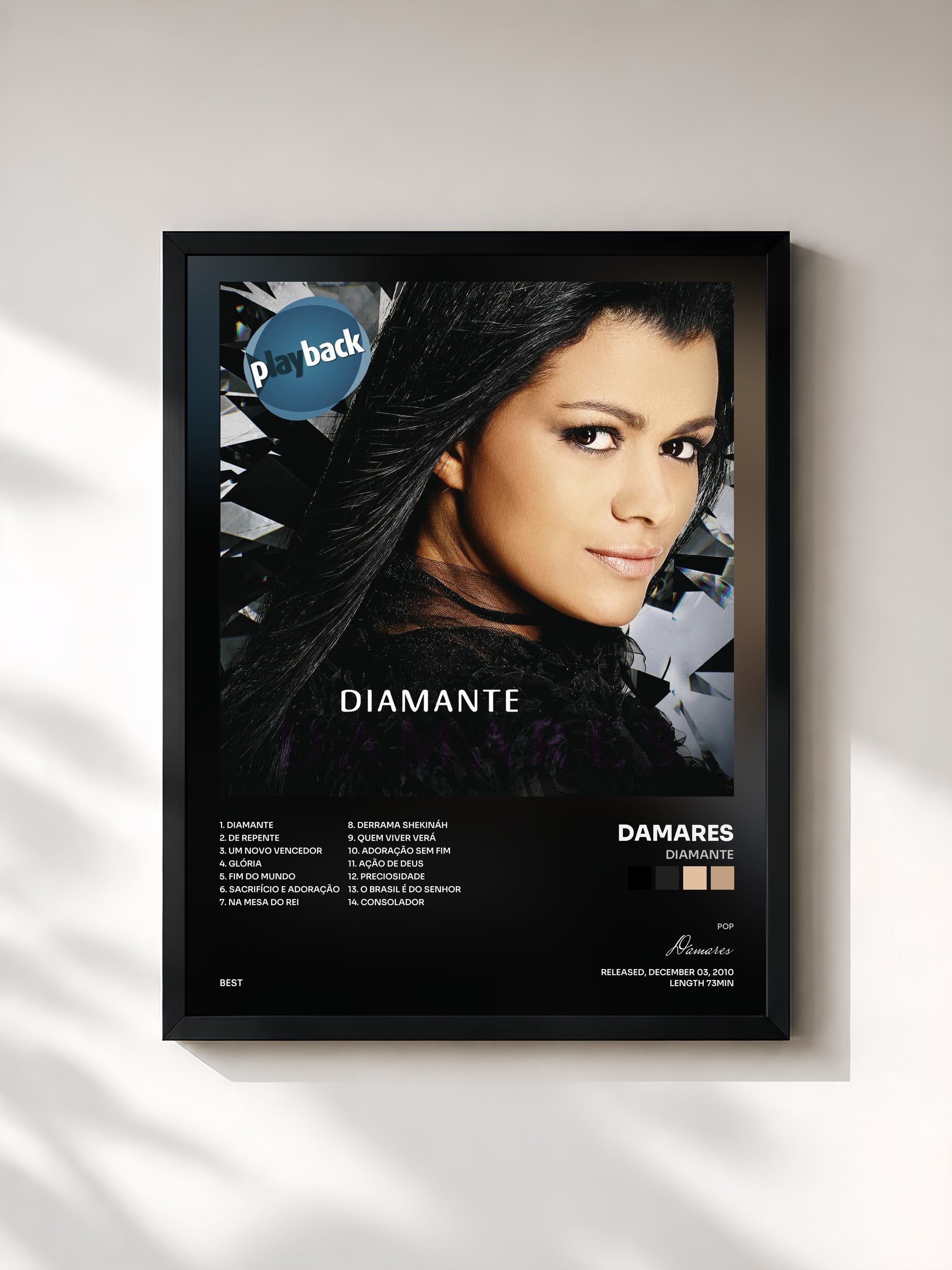 #noir Tableau de l'album Diamante de Damares, cadre noir, imprimé et encadré en France