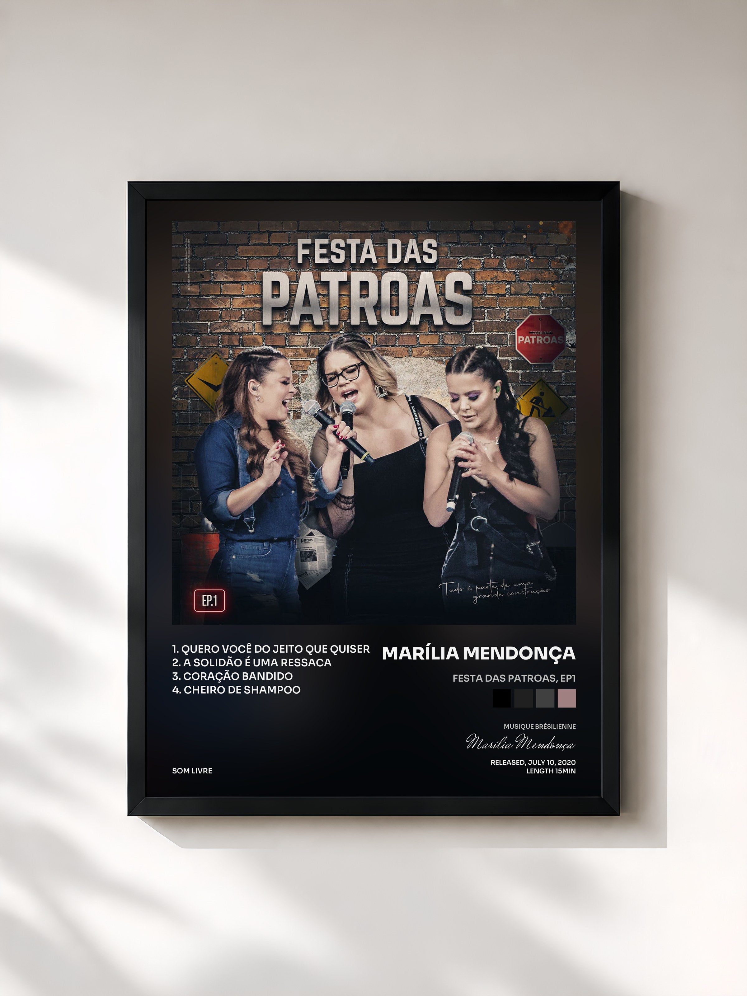 #noir Tableau de l'album Festa das Patroas, EP1 de Marília Mendonça, cadre noir, imprimé et encadré en France