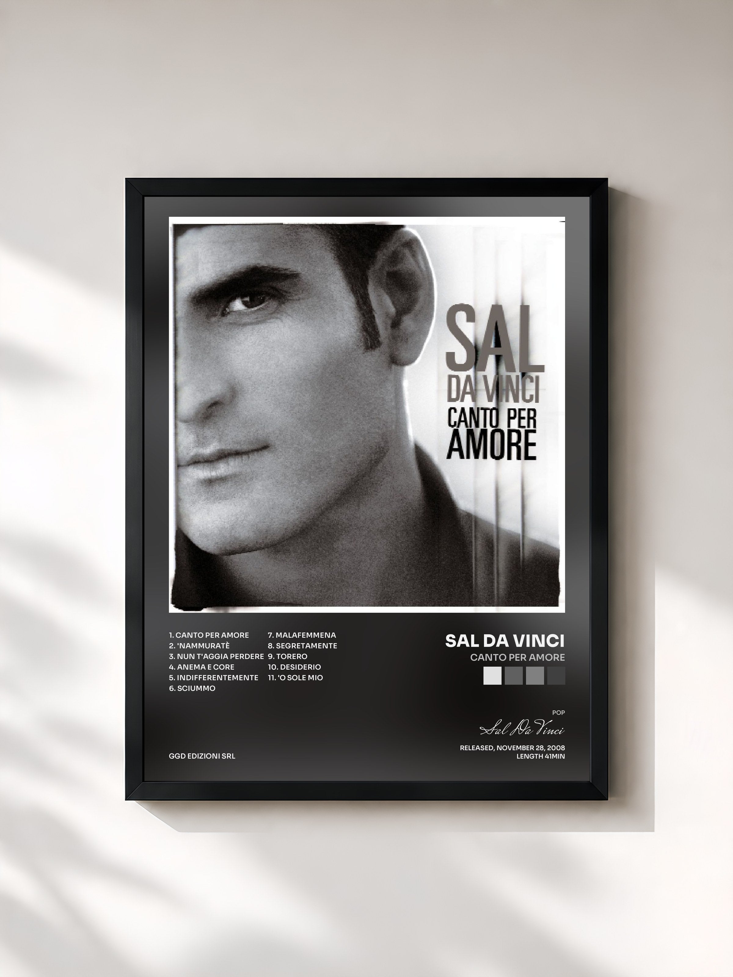 #noir Tableau de l'album Canto Per Amore de Sal Da Vinci, cadre noir, imprimé et encadré en France
