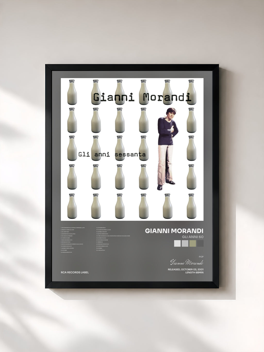 #noir Tableau de l'album Gli Anni 60 de Gianni Morandi, cadre noir, imprimé et encadré en France
