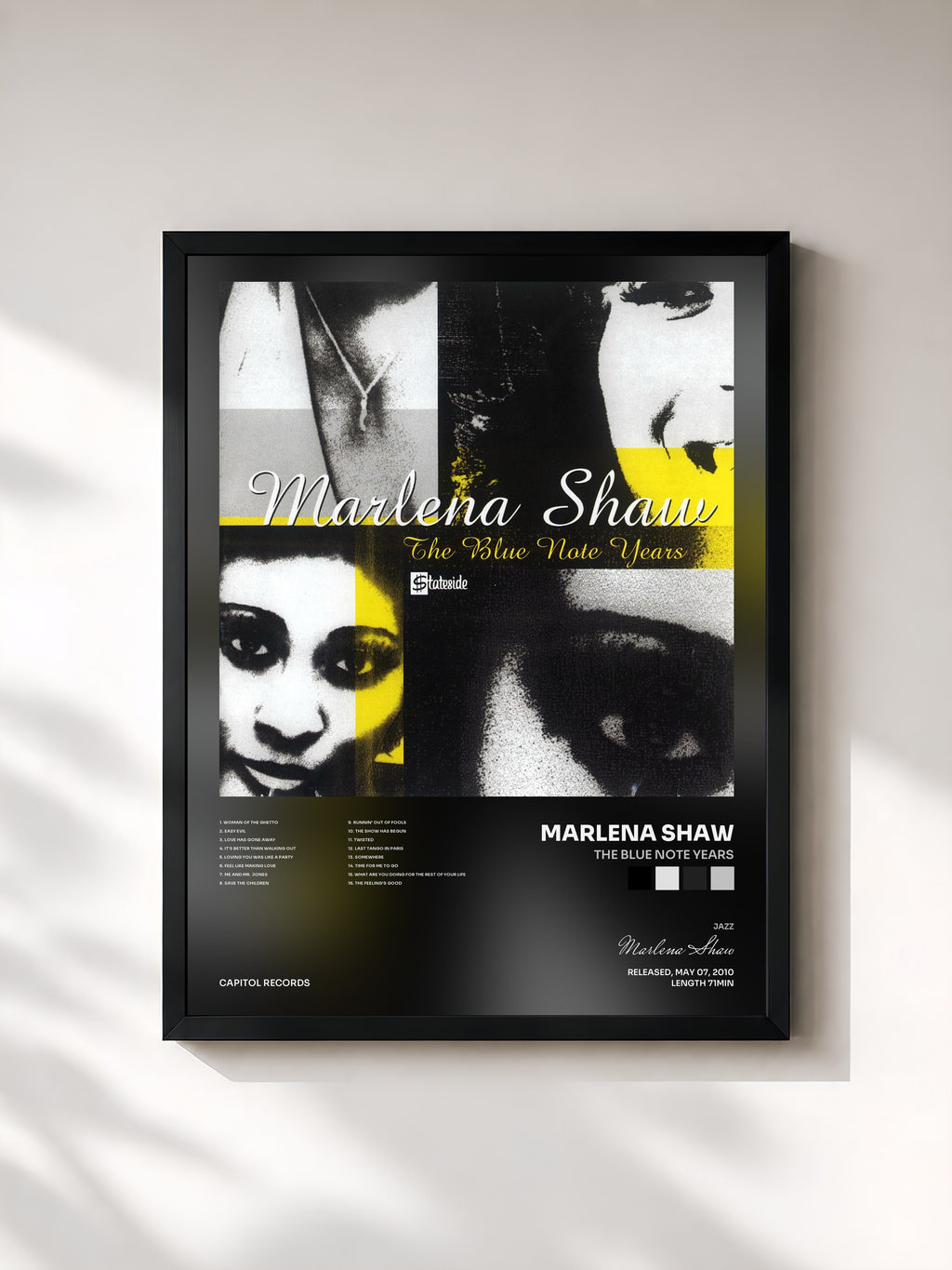 #noir Tableau de l'album The Blue Note Years de Marlena Shaw, cadre noir, imprimé et encadré en France