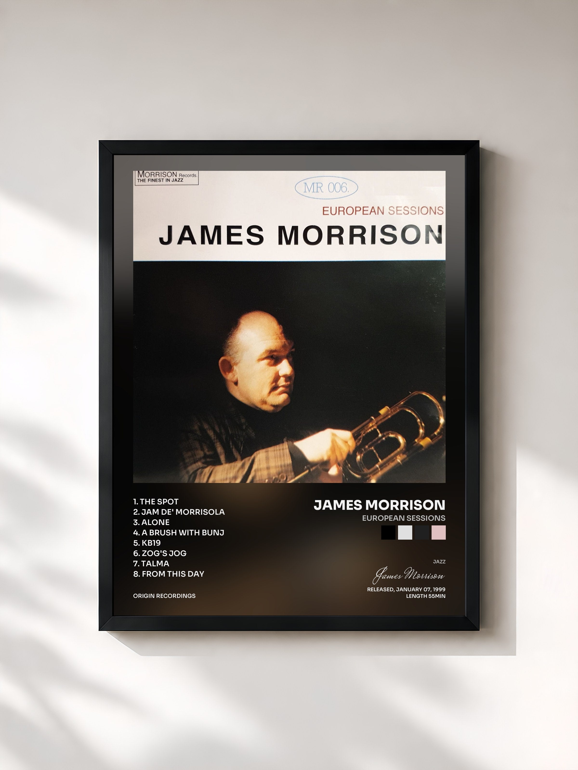 #noir Tableau de l'album European Sessions de James Morrison, cadre noir, imprimé et encadré en France