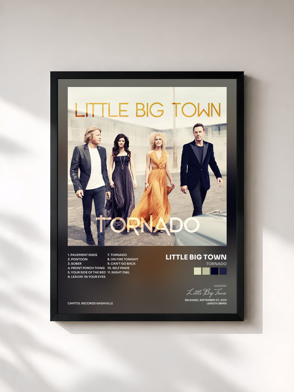 #noir Tableau de l'album Tornado de Little Big Town, cadre noir, imprimé et encadré en France