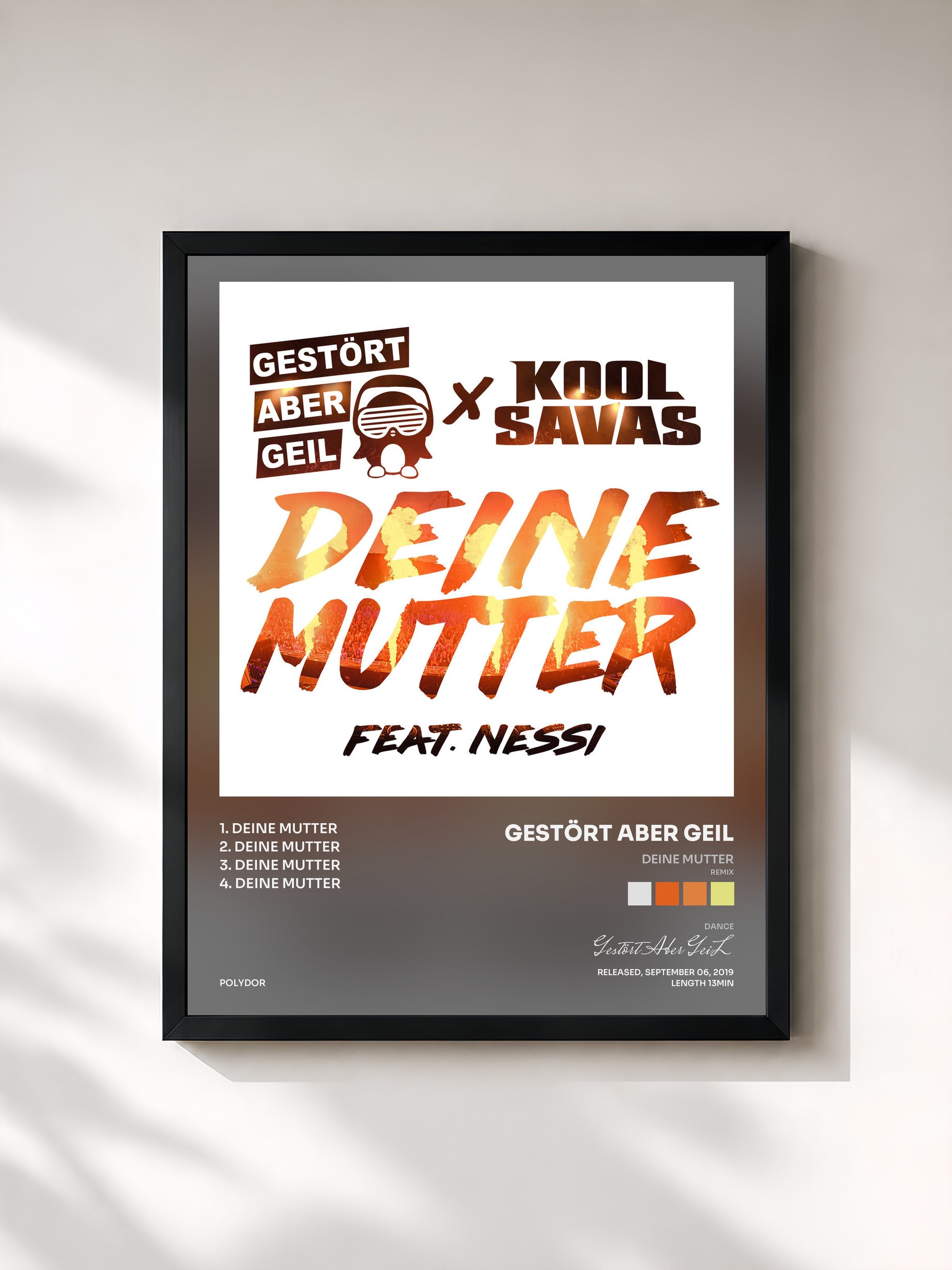 #noir Tableau de l'album Deine Mutter (Remix) de Gestört Aber GeiL, cadre noir, imprimé et encadré en France
