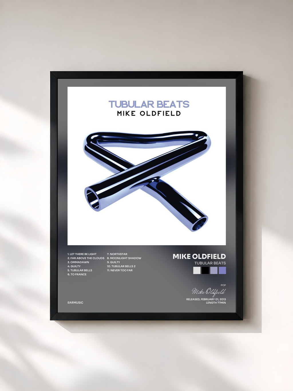 #noir Tableau de l'album Tubular Beats de Mike Oldfield, cadre noir, imprimé et encadré en France